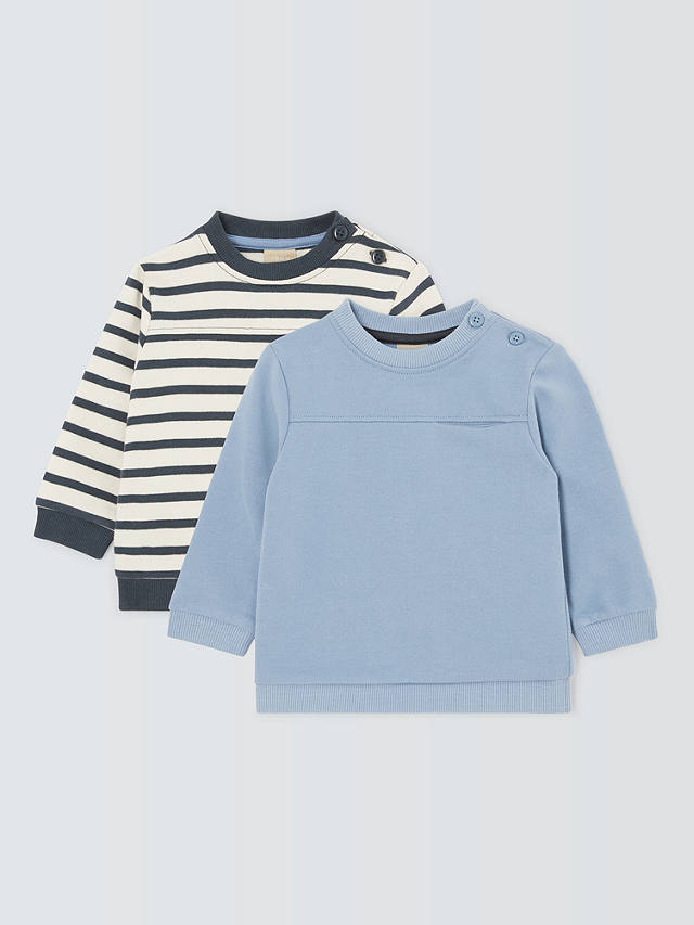 John Lewis Baby Plain & Stripe Sweatshirt, Pack of 2, Blue/Multi