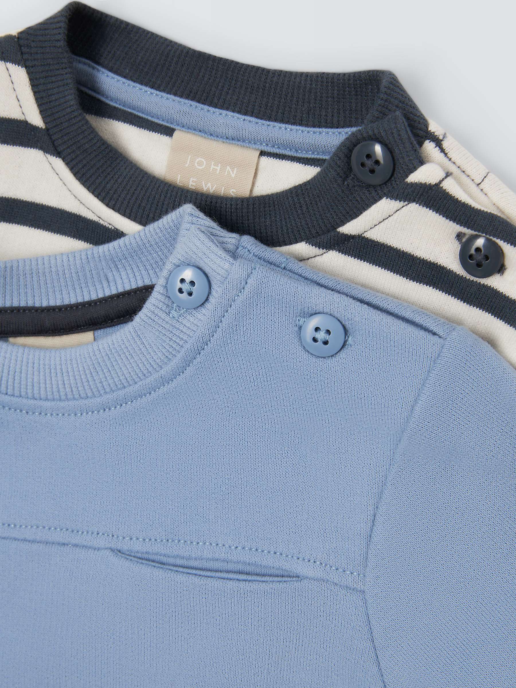 Buy John Lewis Baby Plain & Stripe Sweatshirt, Pack of 2, Blue/Multi Online at johnlewis.com