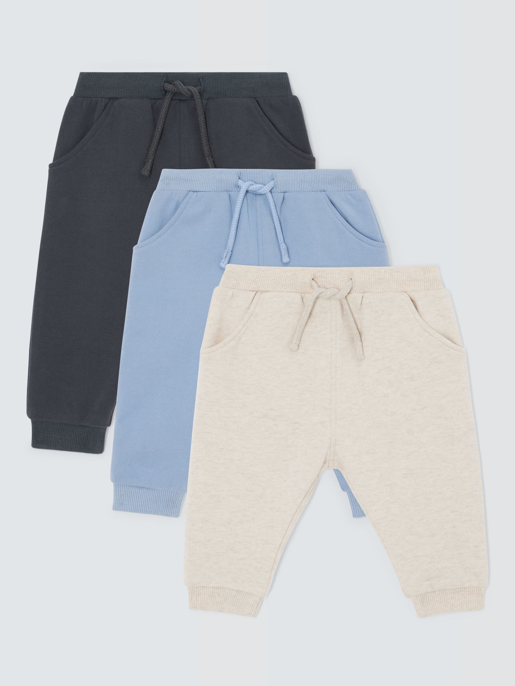 John Lewis Baby Plain Joggers, Pack of 3, Multi, 6-9 months