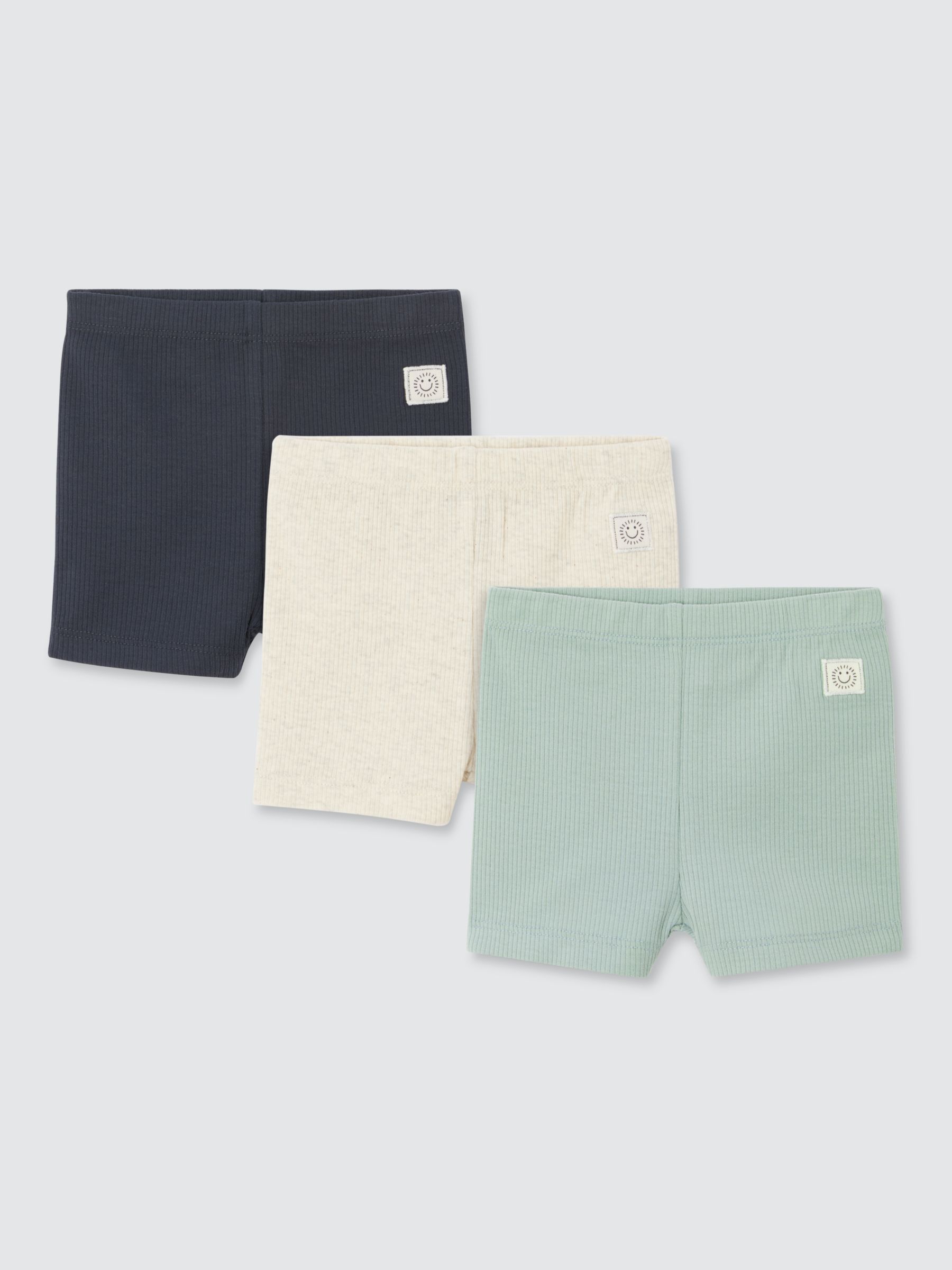 John Lewis Baby Ribbed Cycling Shorts, Pack of 3, Neutrals/Multi, 6-9 months