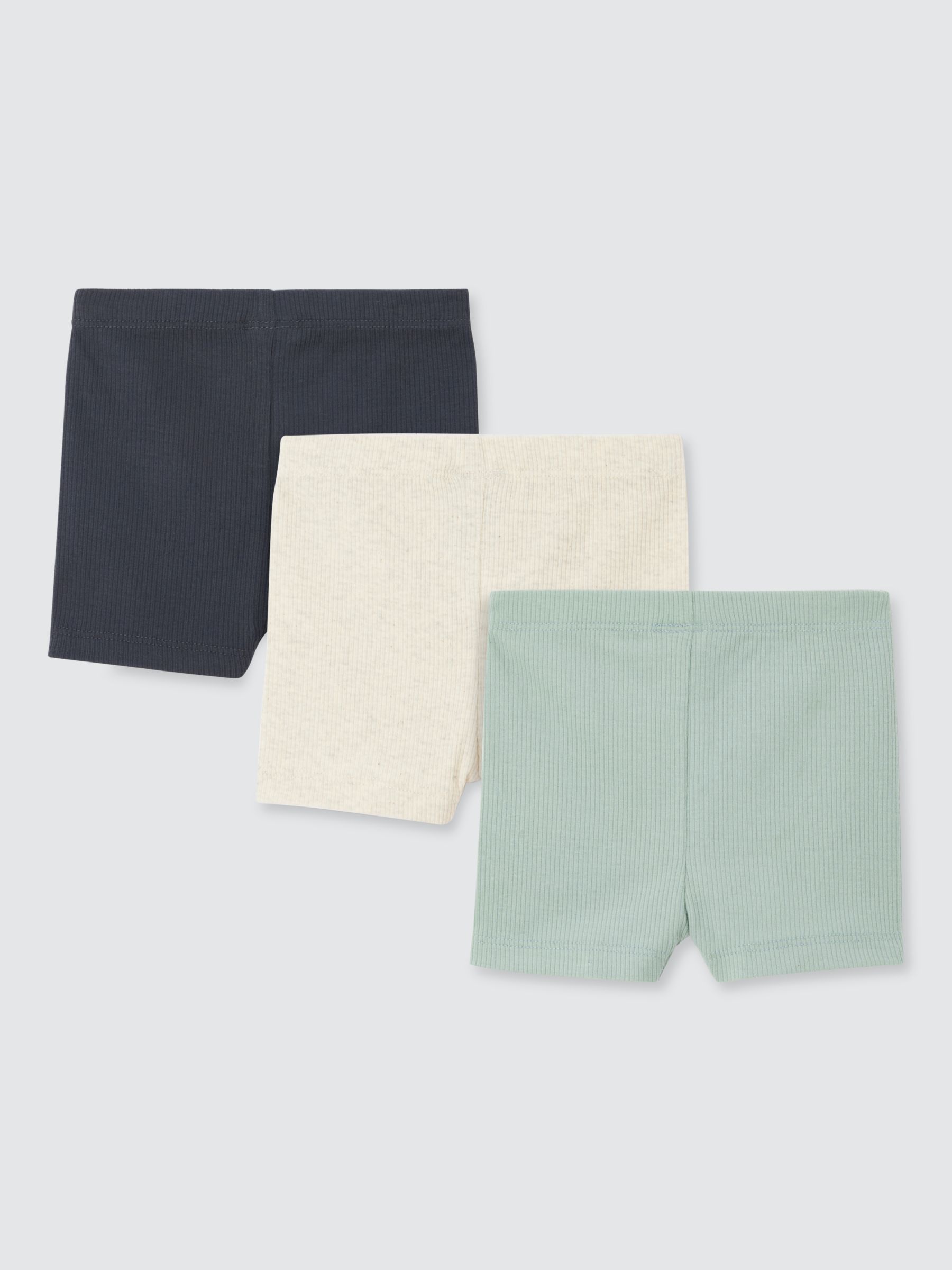 John Lewis Baby Ribbed Cycling Shorts, Pack of 3, Neutrals/Multi, 6-9 months
