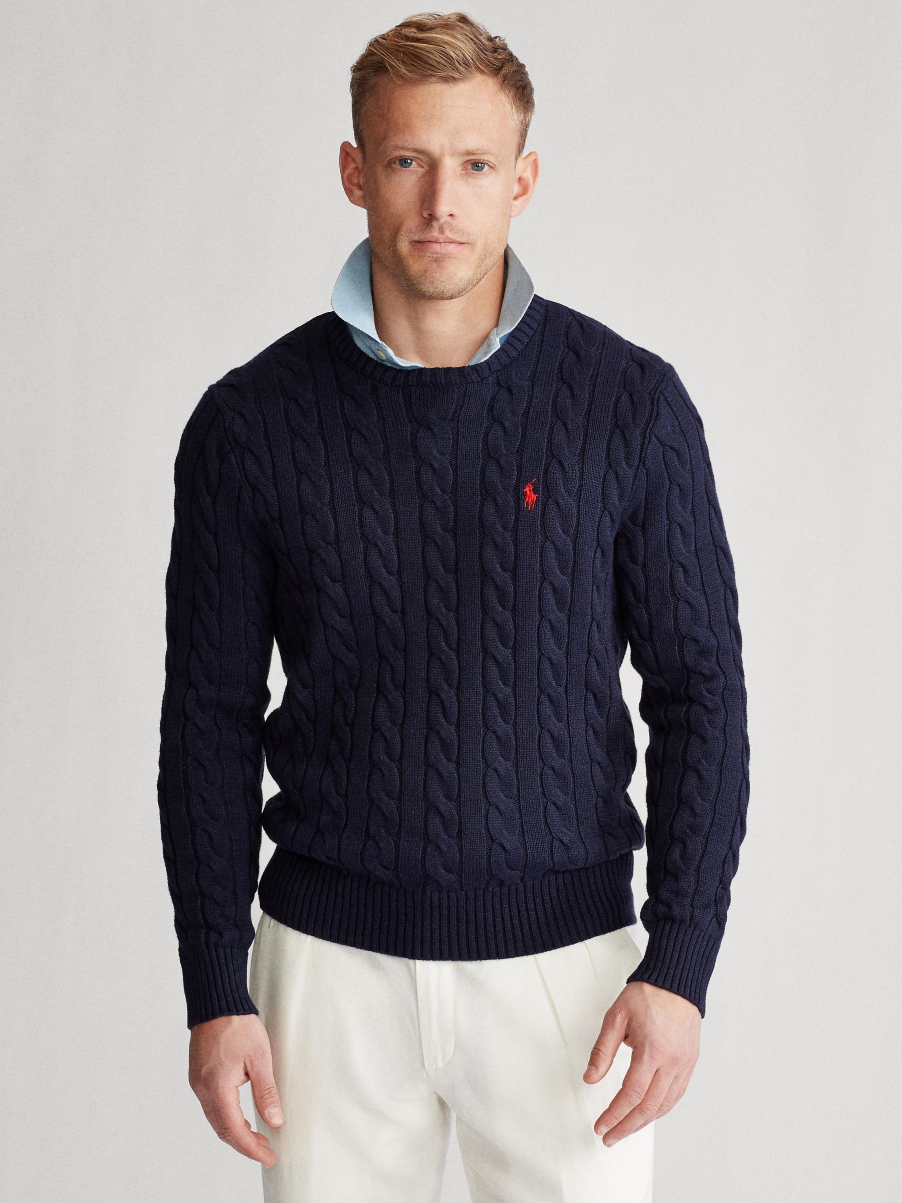Polo Ralph Lauren Big & Tall Cable Knit Cotton Jumper, Hunter Navy at ...