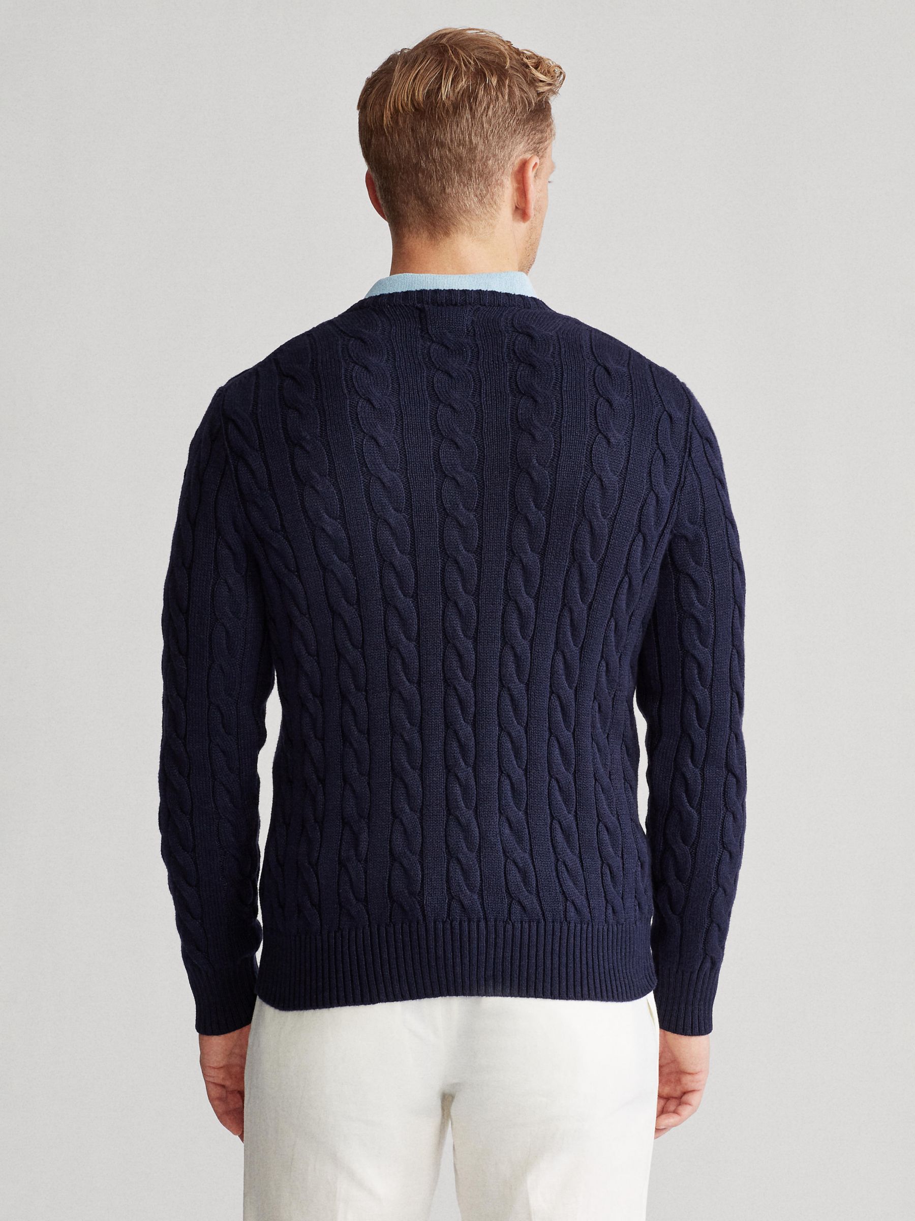 Polo Ralph Lauren Big & Tall Cable Knit Cotton Jumper, Hunter Navy at ...