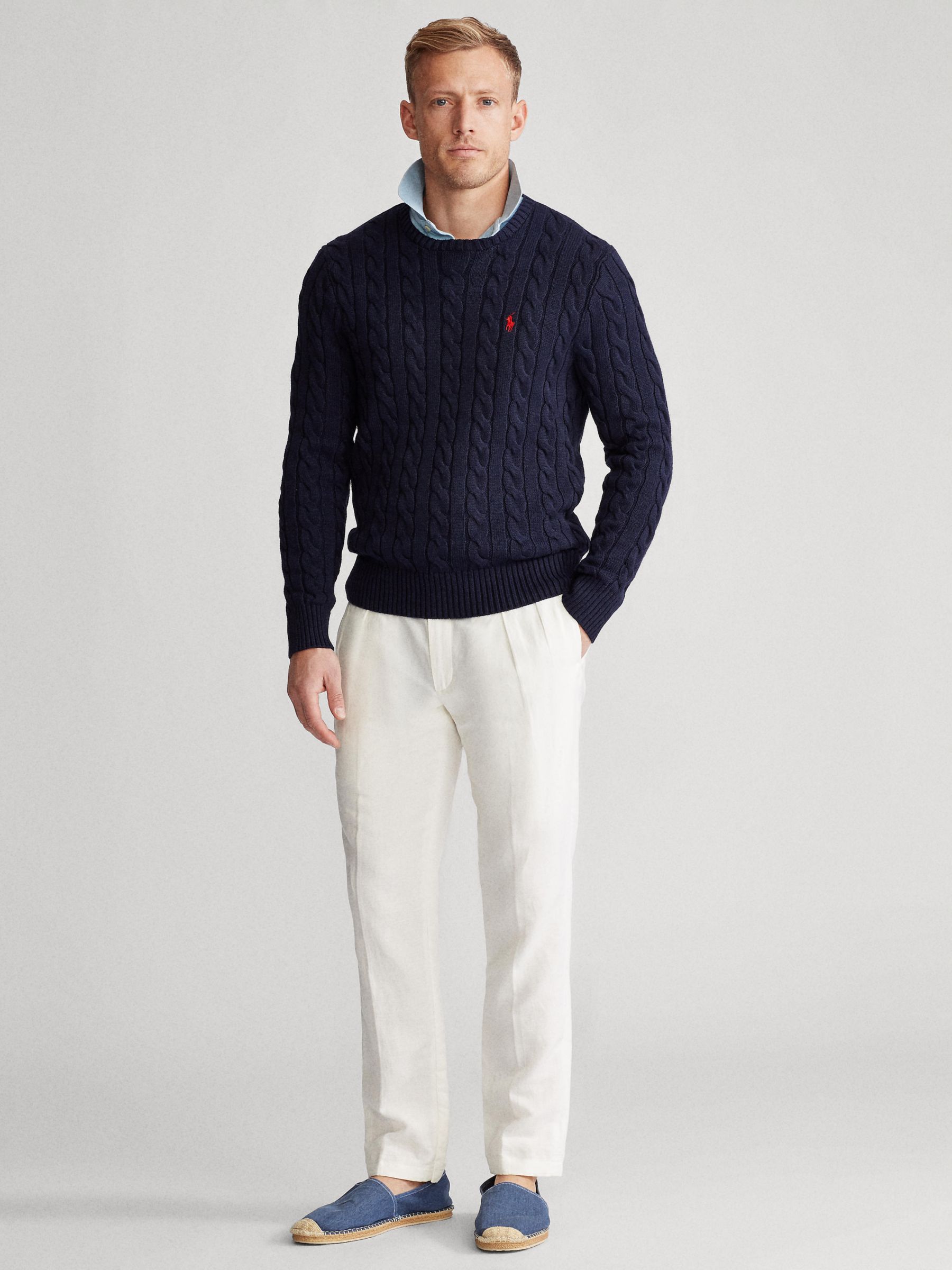 Polo Ralph Lauren  Big & Tall Cable Knit Cotton Jumper, Hunter Navy, 2XB