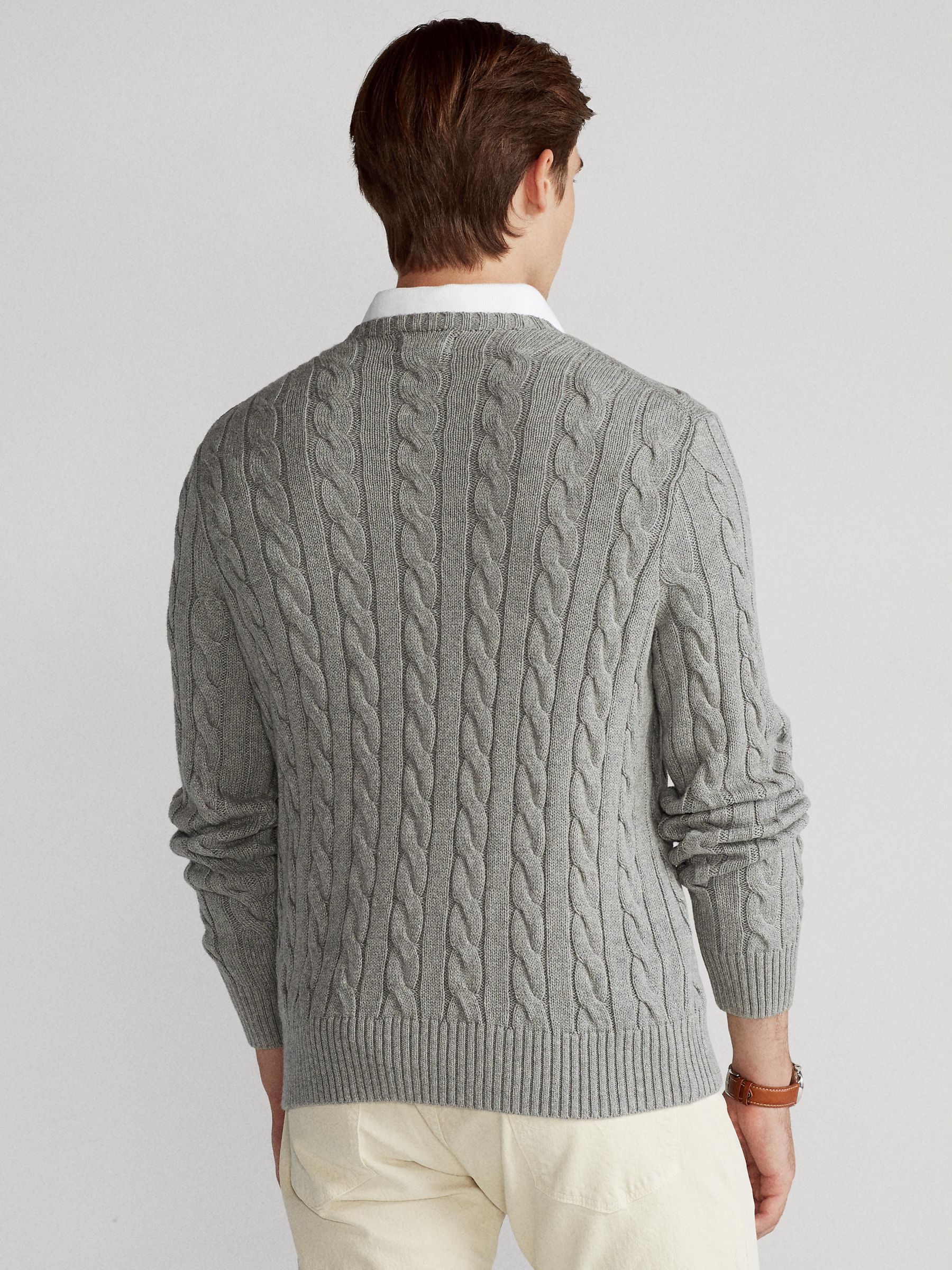 Polo Ralph Lauren  Big & Tall Cable Knit Cotton Jumper, Fawn Grey Heather, 1XB