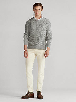 Polo Ralph Lauren  Big & Tall Cable Knit Cotton Jumper, Fawn Grey Heather