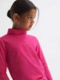 Reiss Kids' Carey Roll Neck Long Sleeve Top, Bright Pink