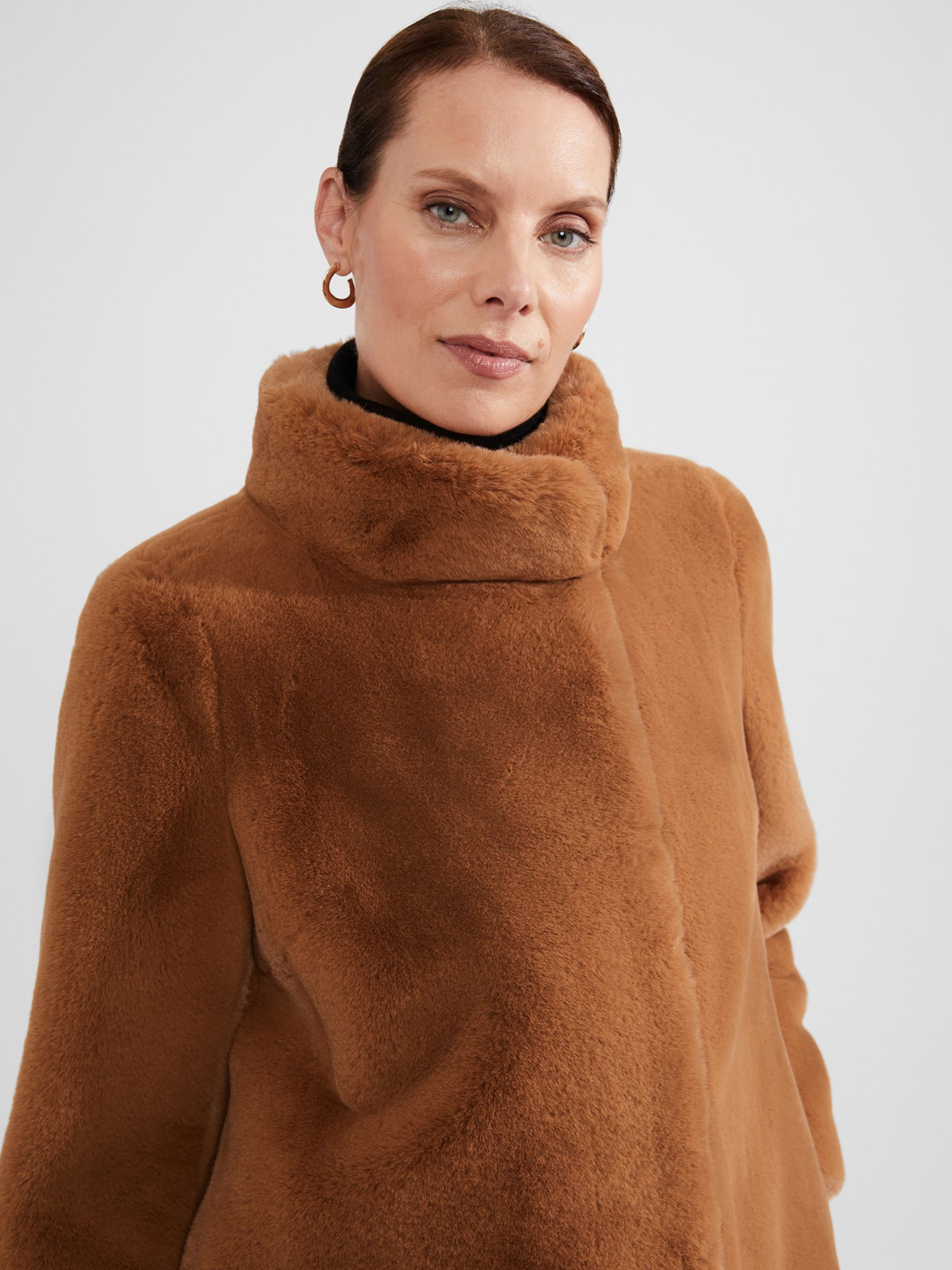 High Neck Faux Fur Coat Orange