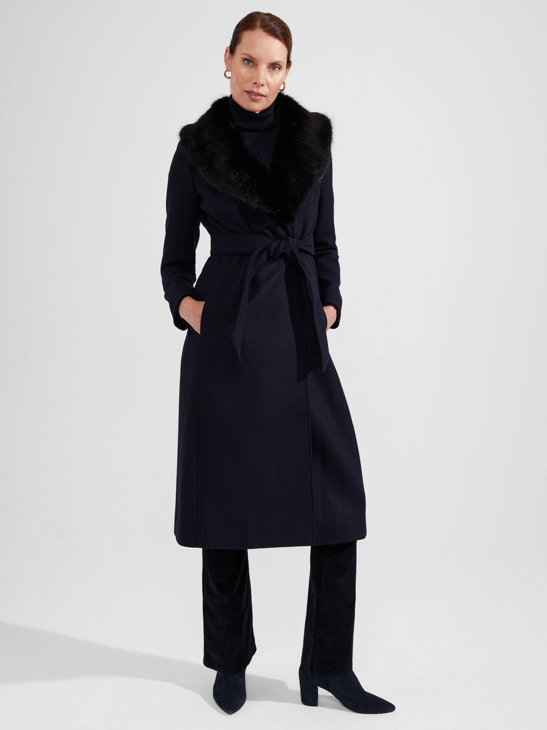Hobbs Arielle Wool Blend Coat, Navy at John Lewis & Partners