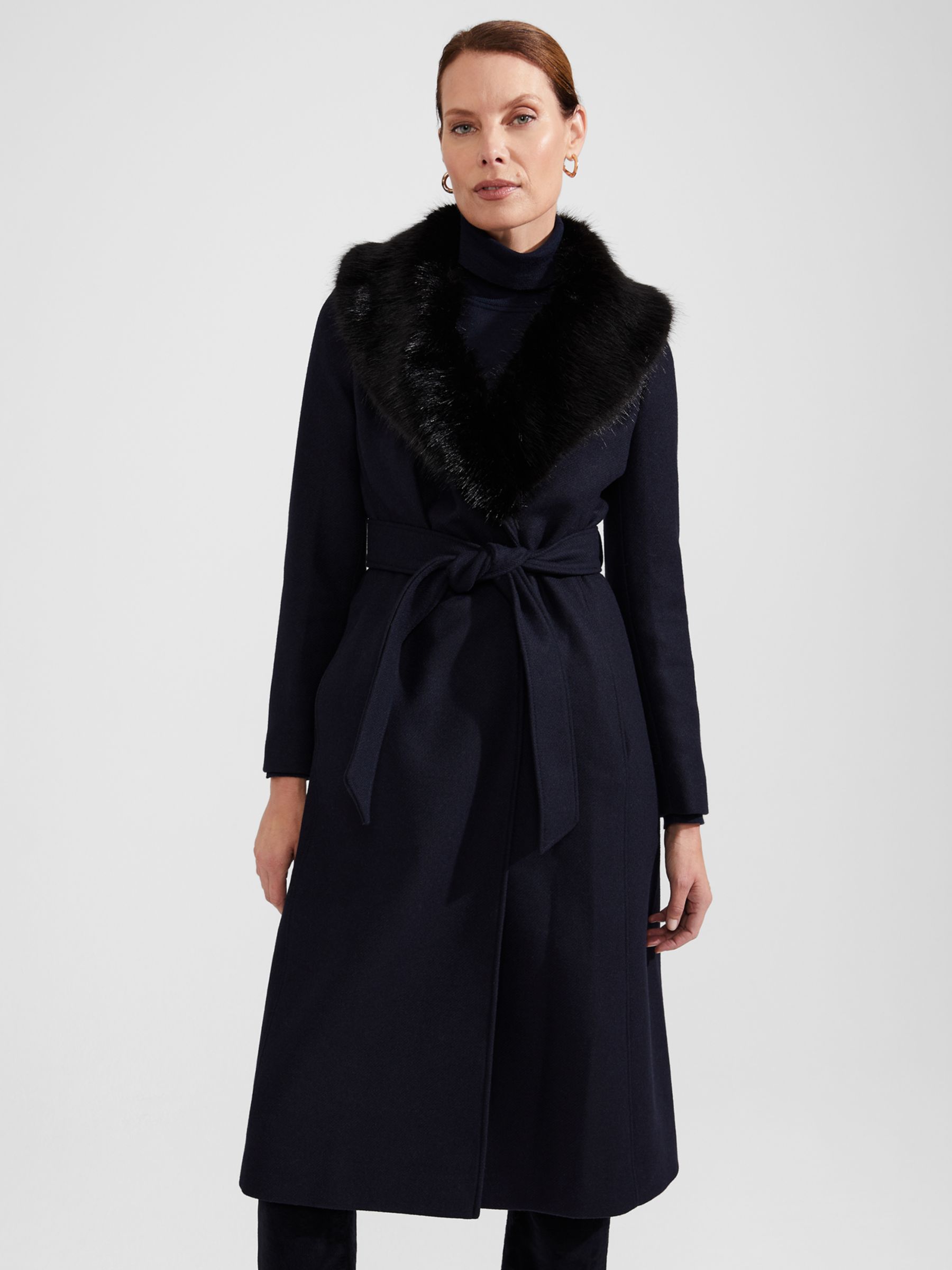 Hobbs Arielle Wool Blend Coat, Navy at John Lewis & Partners