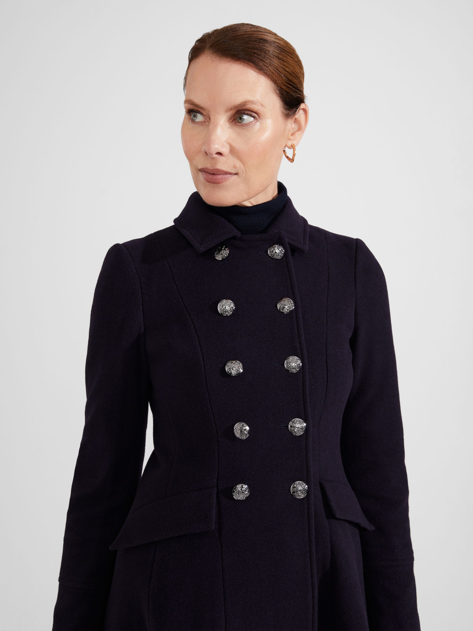 Hobbs Clarisse Wool and Cashmere Blend Coat, Navy at John Lewis & Partners