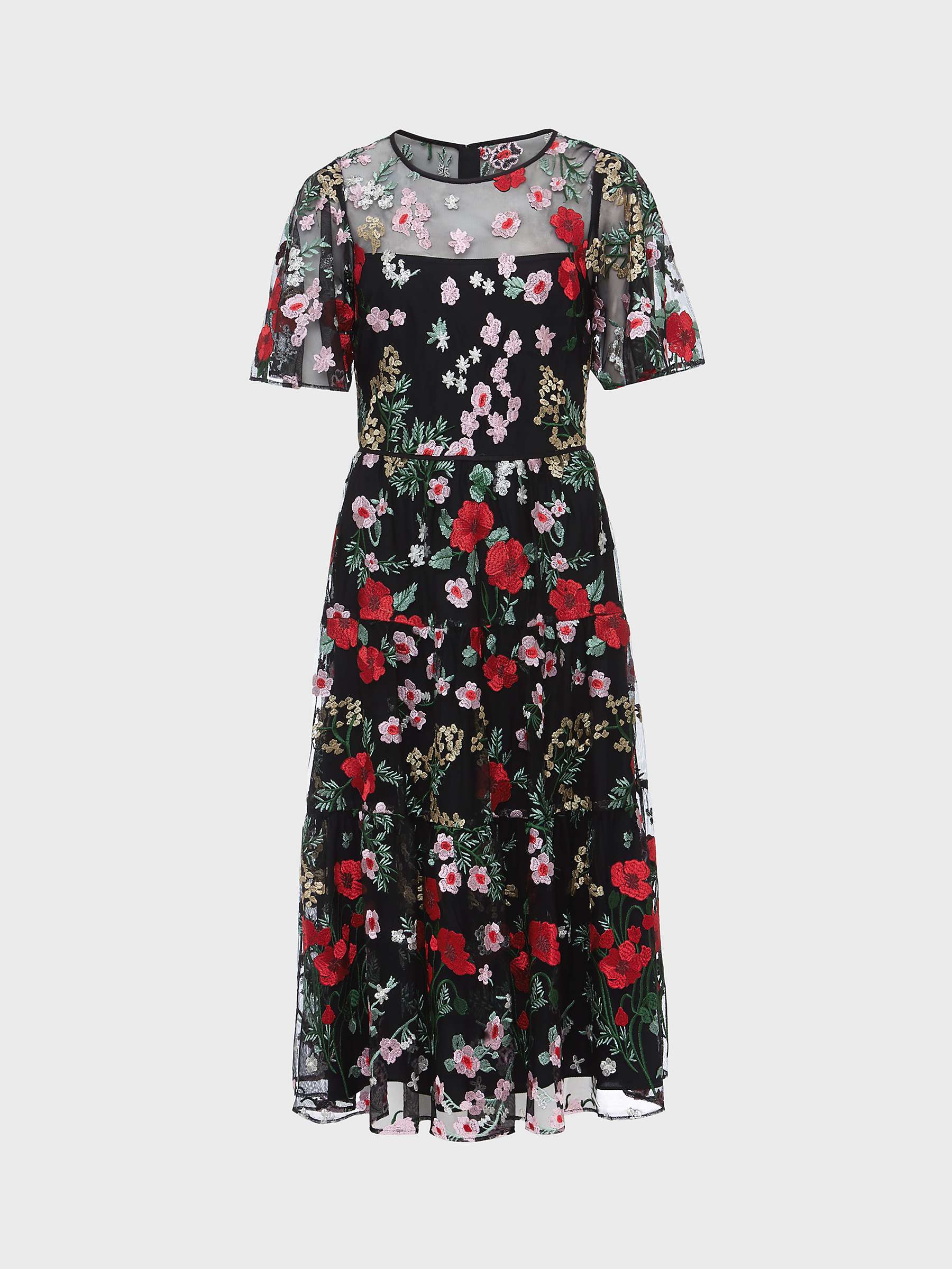 Buy Hobbs Dana Embroidered Midi Dress, Black/Multi Online at johnlewis.com