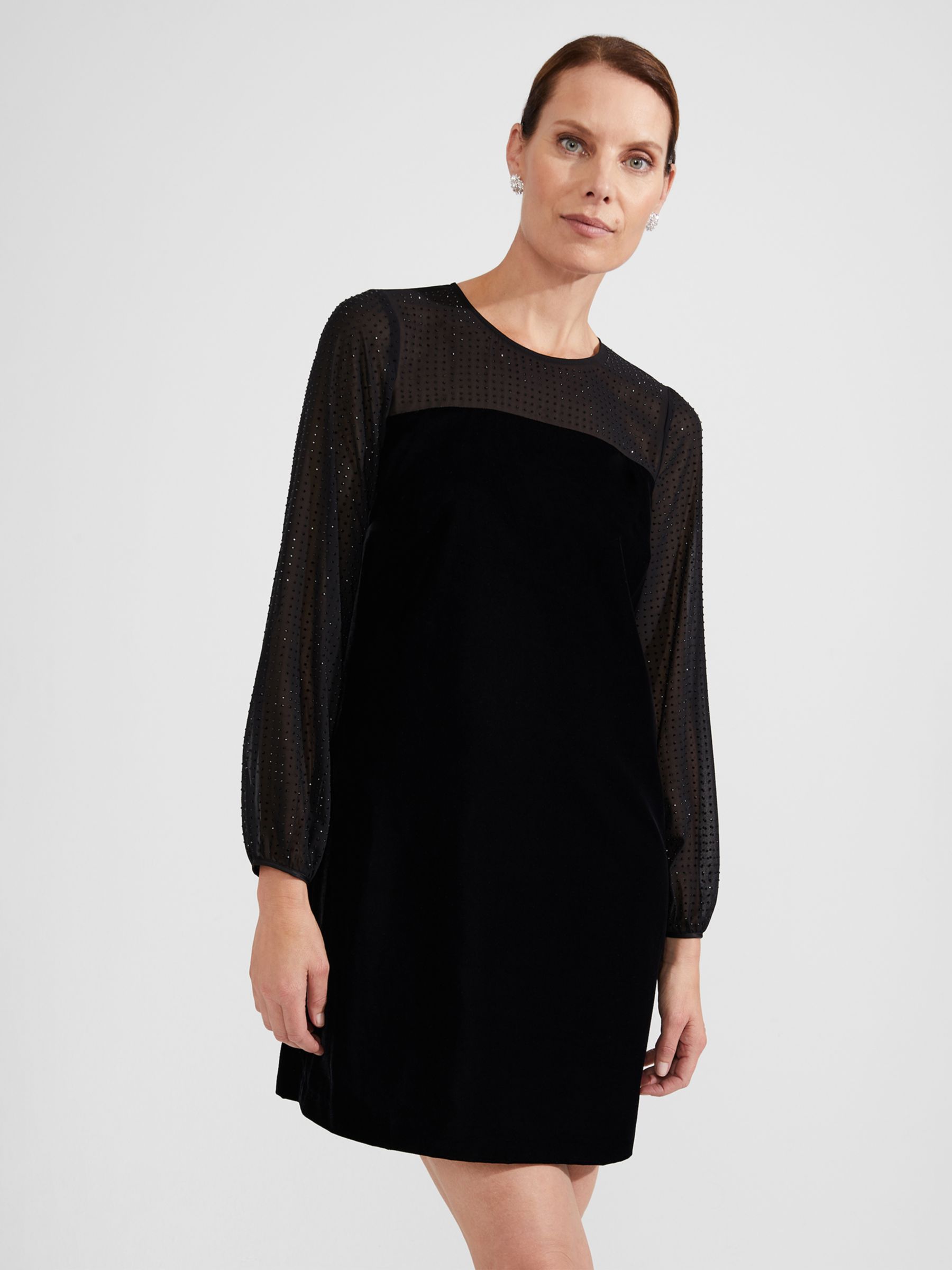 Hobbs Zariah Velvet Mini Dress, Black at John Lewis & Partners