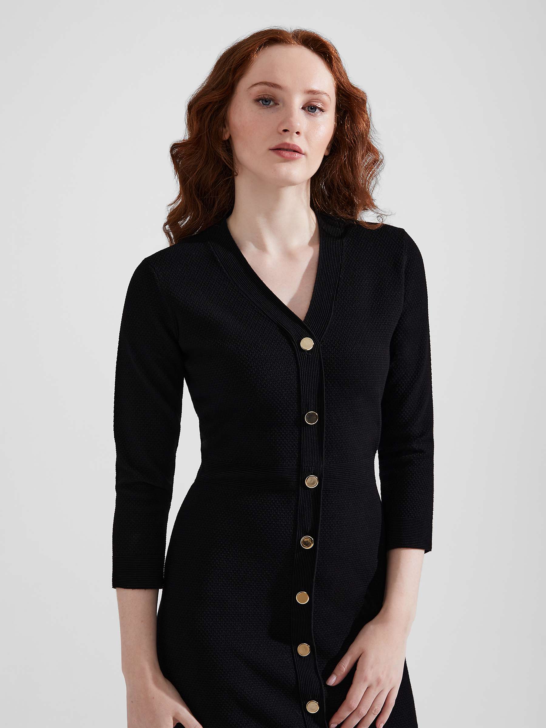 Buy Hobbs Marlee Rib Knit Button Front Dress, Black Online at johnlewis.com