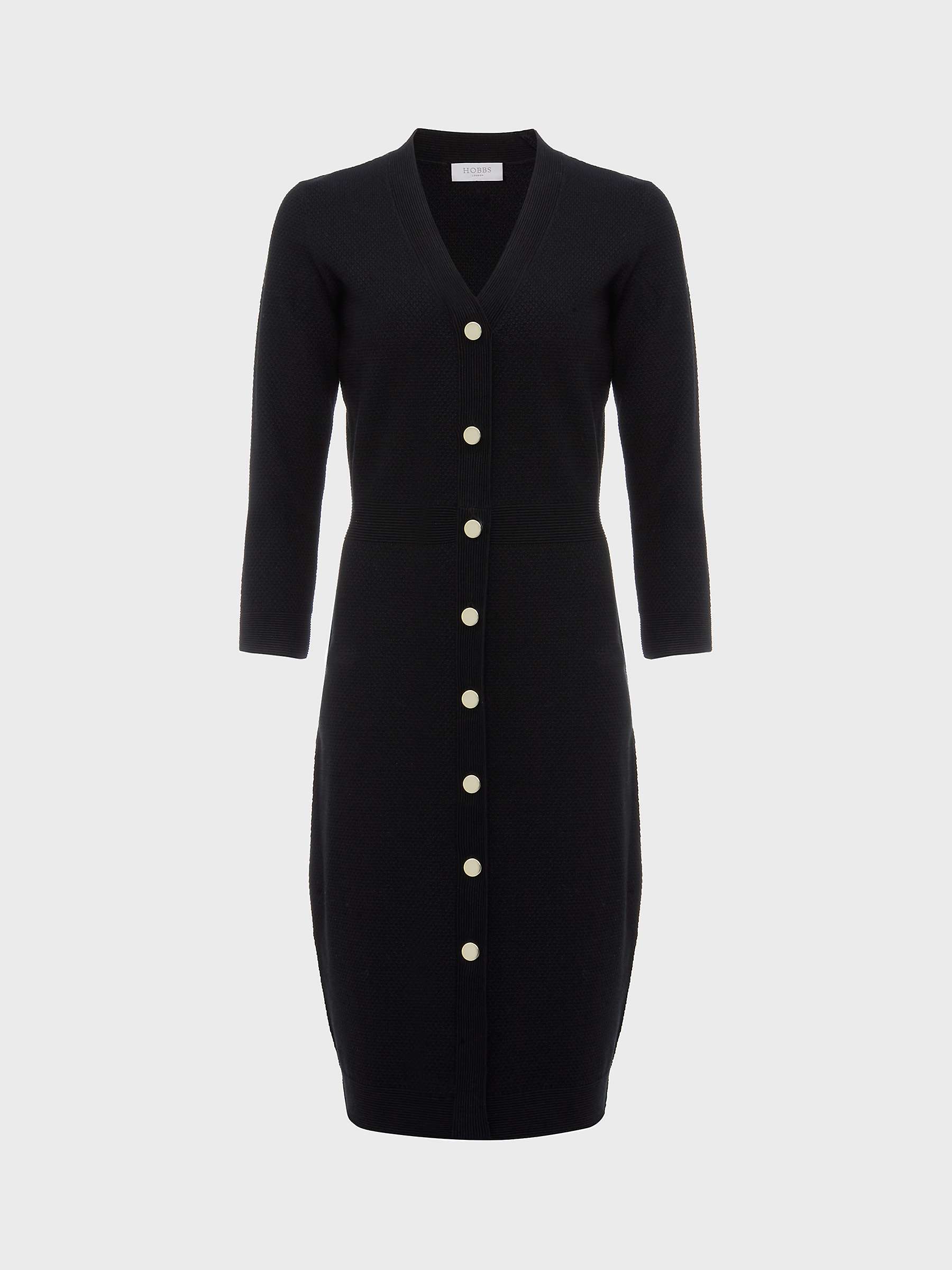 Buy Hobbs Marlee Rib Knit Button Front Dress, Black Online at johnlewis.com