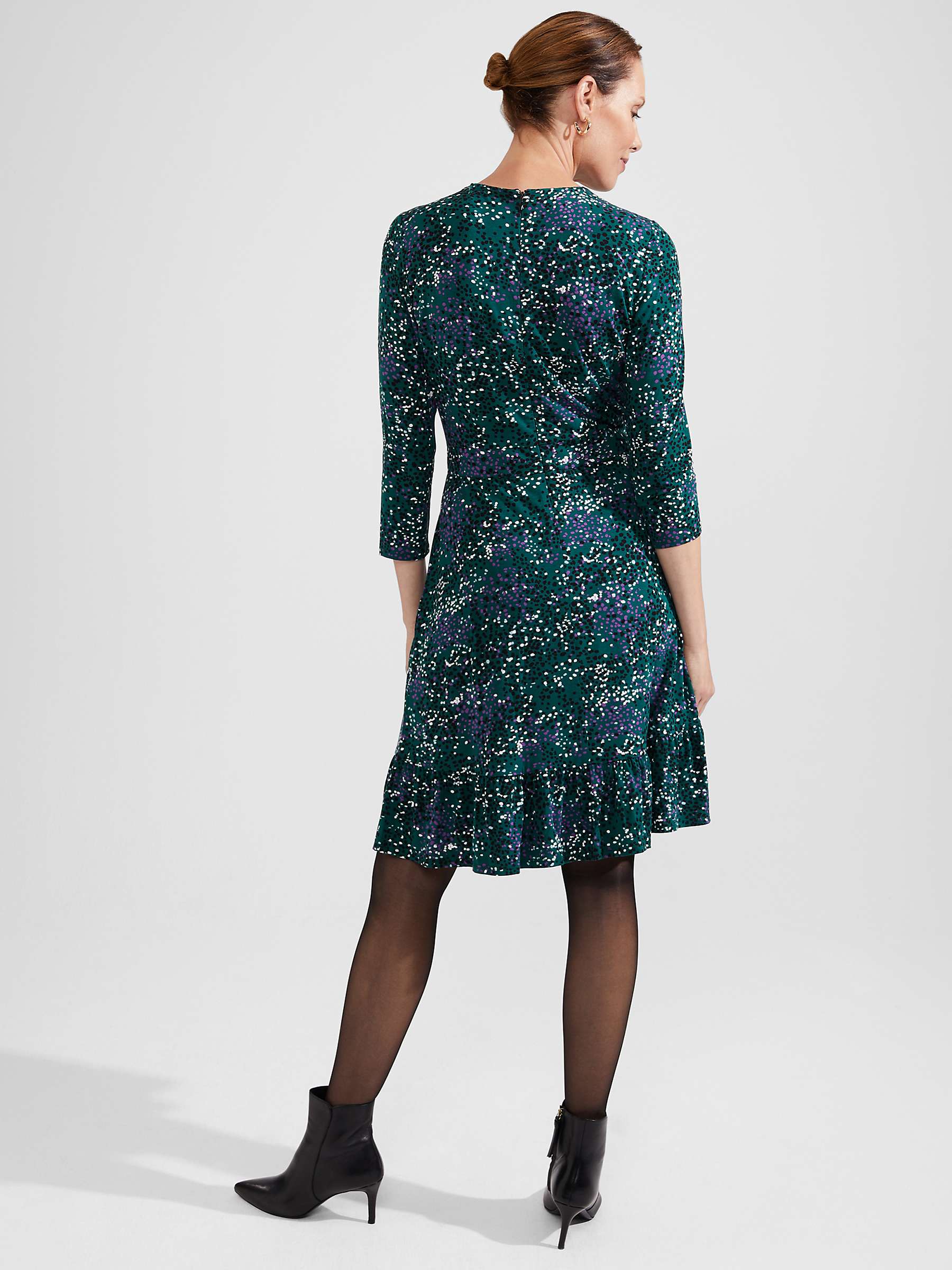 Buy Hobbs Ami frill Jersey Dress, Deep Teal/Multi Online at johnlewis.com