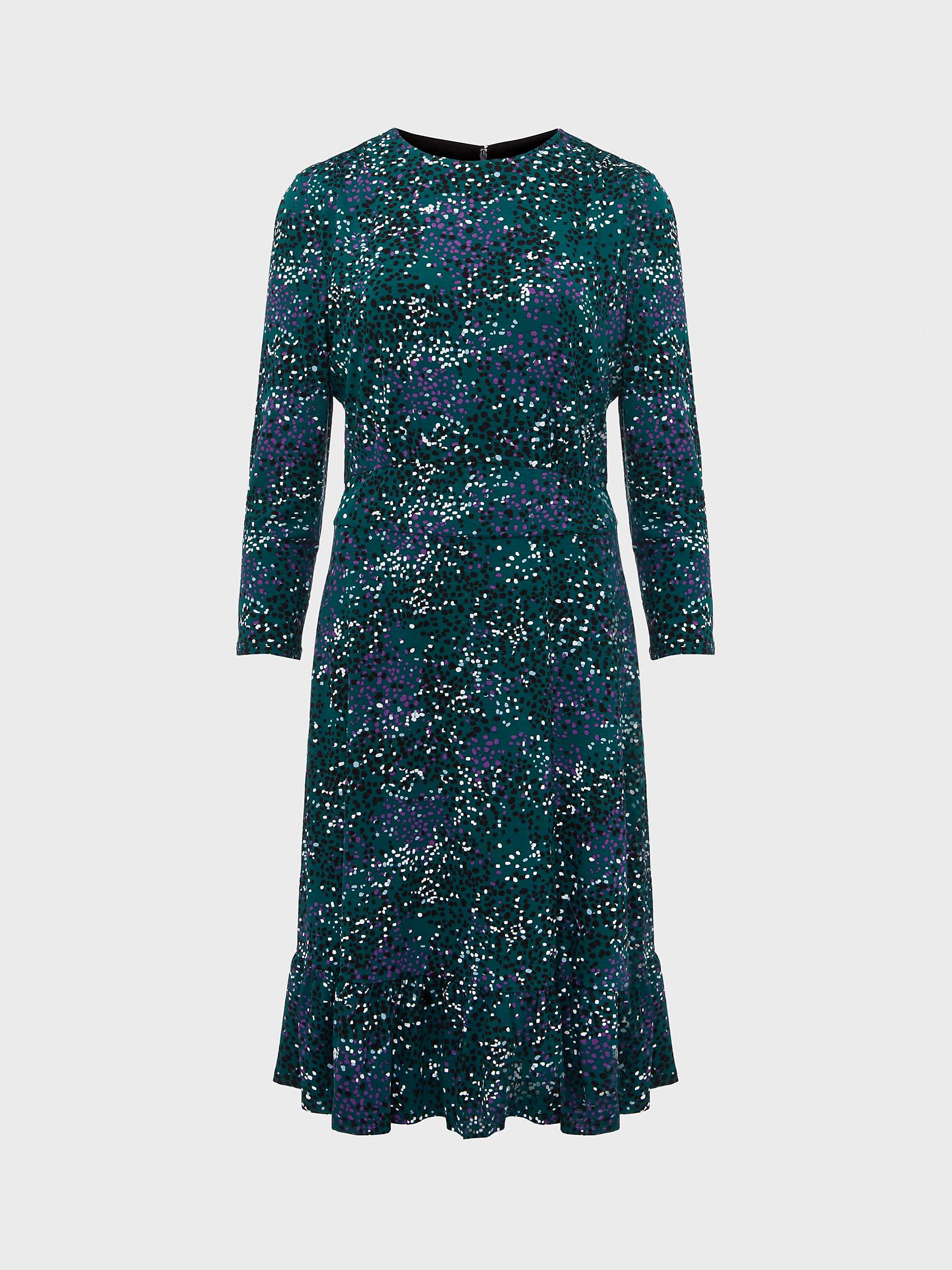 Buy Hobbs Ami frill Jersey Dress, Deep Teal/Multi Online at johnlewis.com