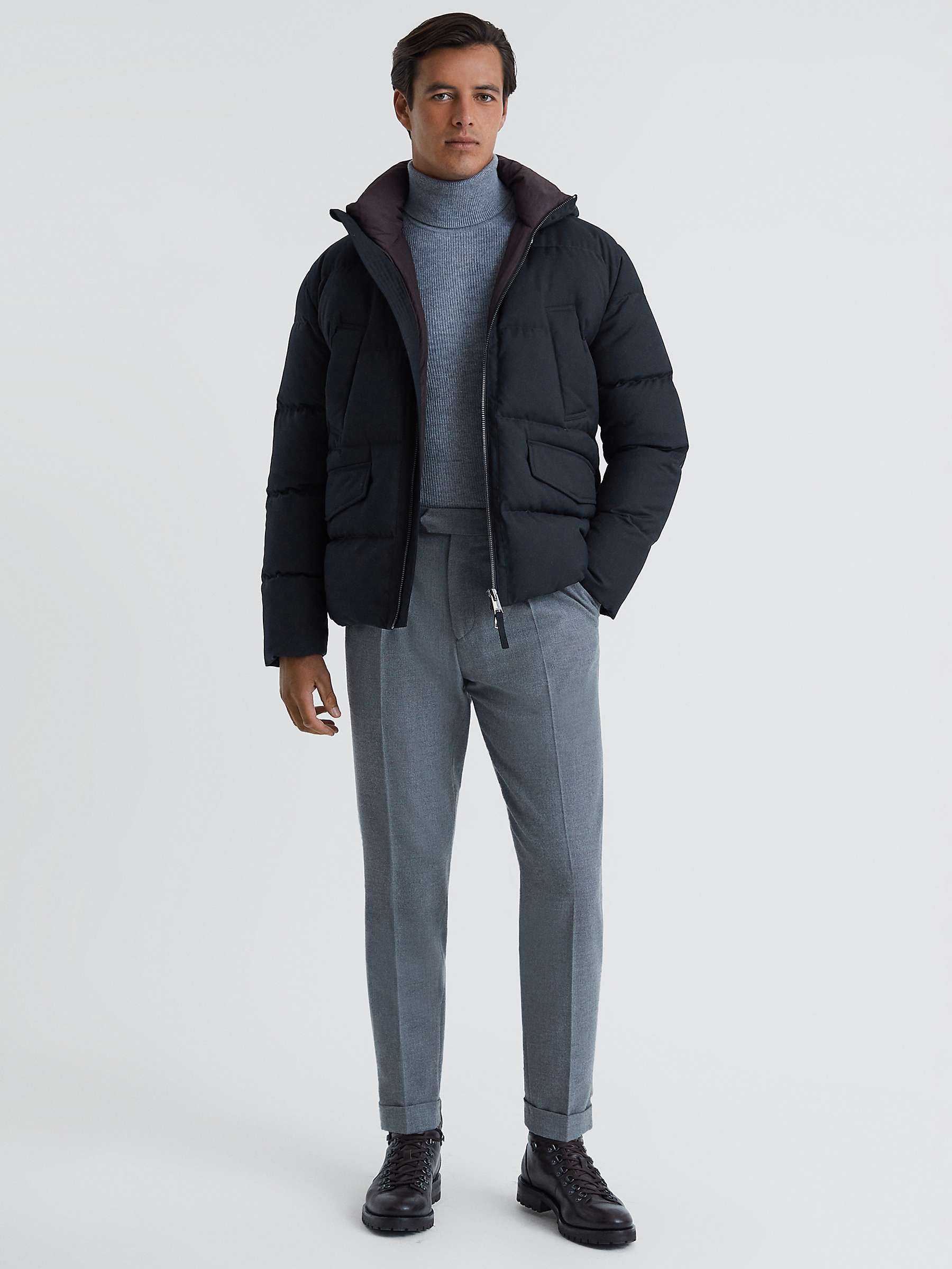 Reiss Ronic Mid Length Puffer Jacket, Navy at John Lewis & Partners