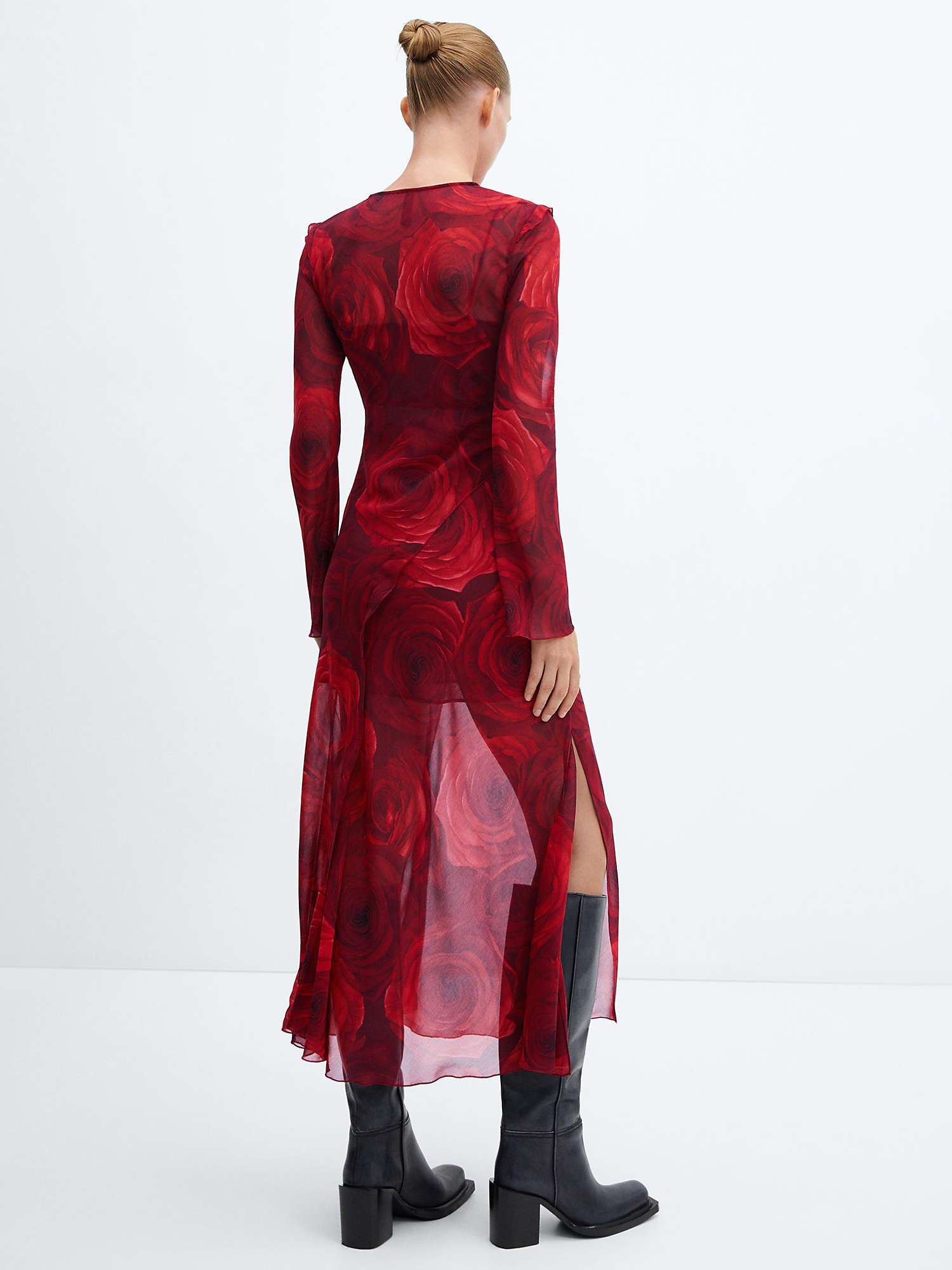 Buy Mango Graphic Rose Sheer Midi Dress, Red Online at johnlewis.com