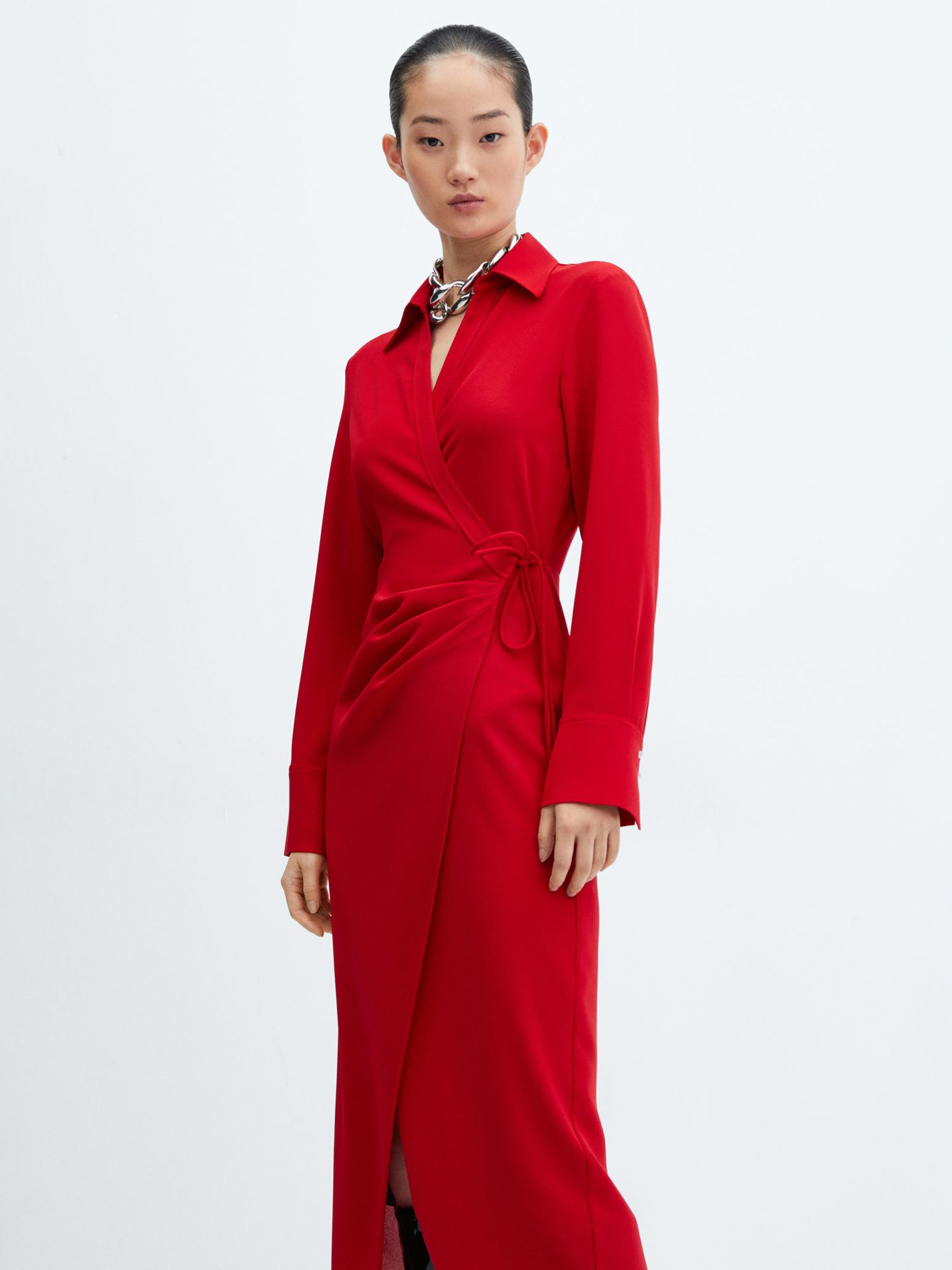 Mango Bilma Wrap Midi Dress, Red, 4