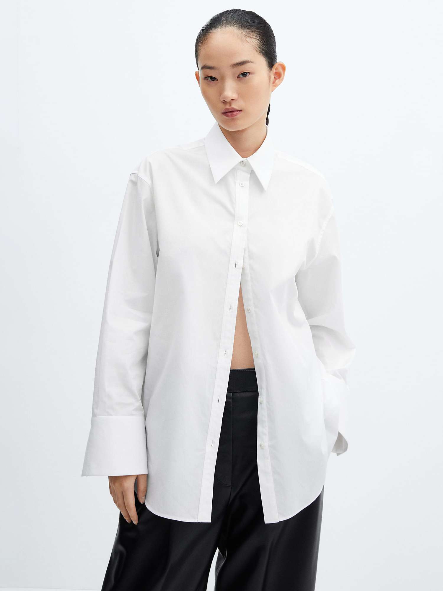 Mango Valen Oversized Cotton Shirt, White at John Lewis & Partners