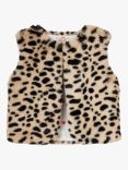 Stych Kids' Faux Fur Leopard Gilet, Black/Multi