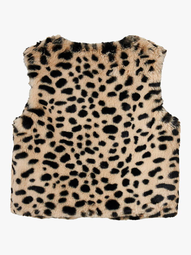 Stych Kids' Faux Fur Leopard Gilet, Black/Multi