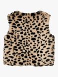 Stych Kids' Faux Fur Leopard Gilet, Black/Multi