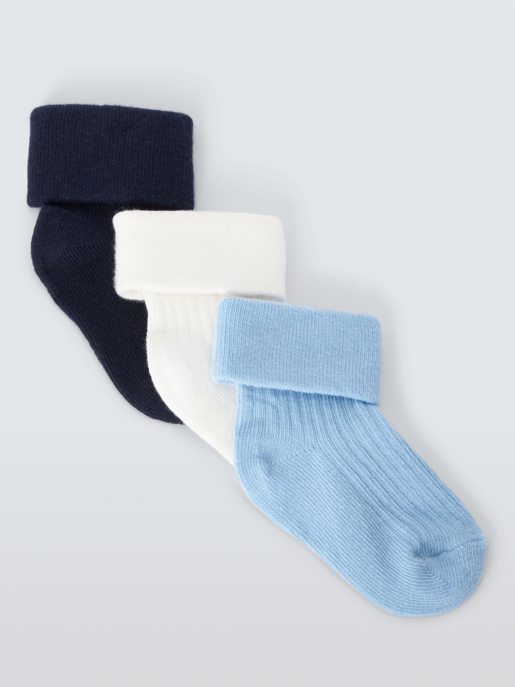 John Lewis Baby Organic Cotton Rich Rib Socks, Pack Of 3, Blue/Multi at ...