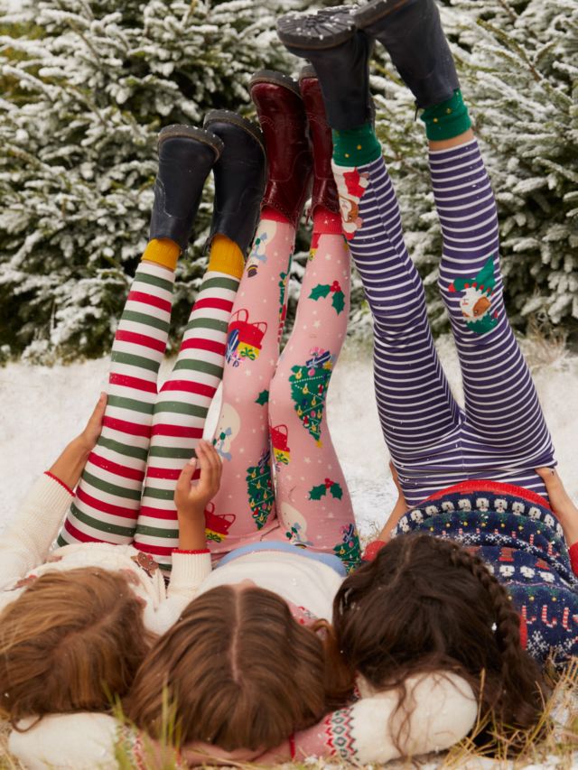 Mini Boden Kids' Fun Christmas Print Leggings, Almond Pink, 12-18 months