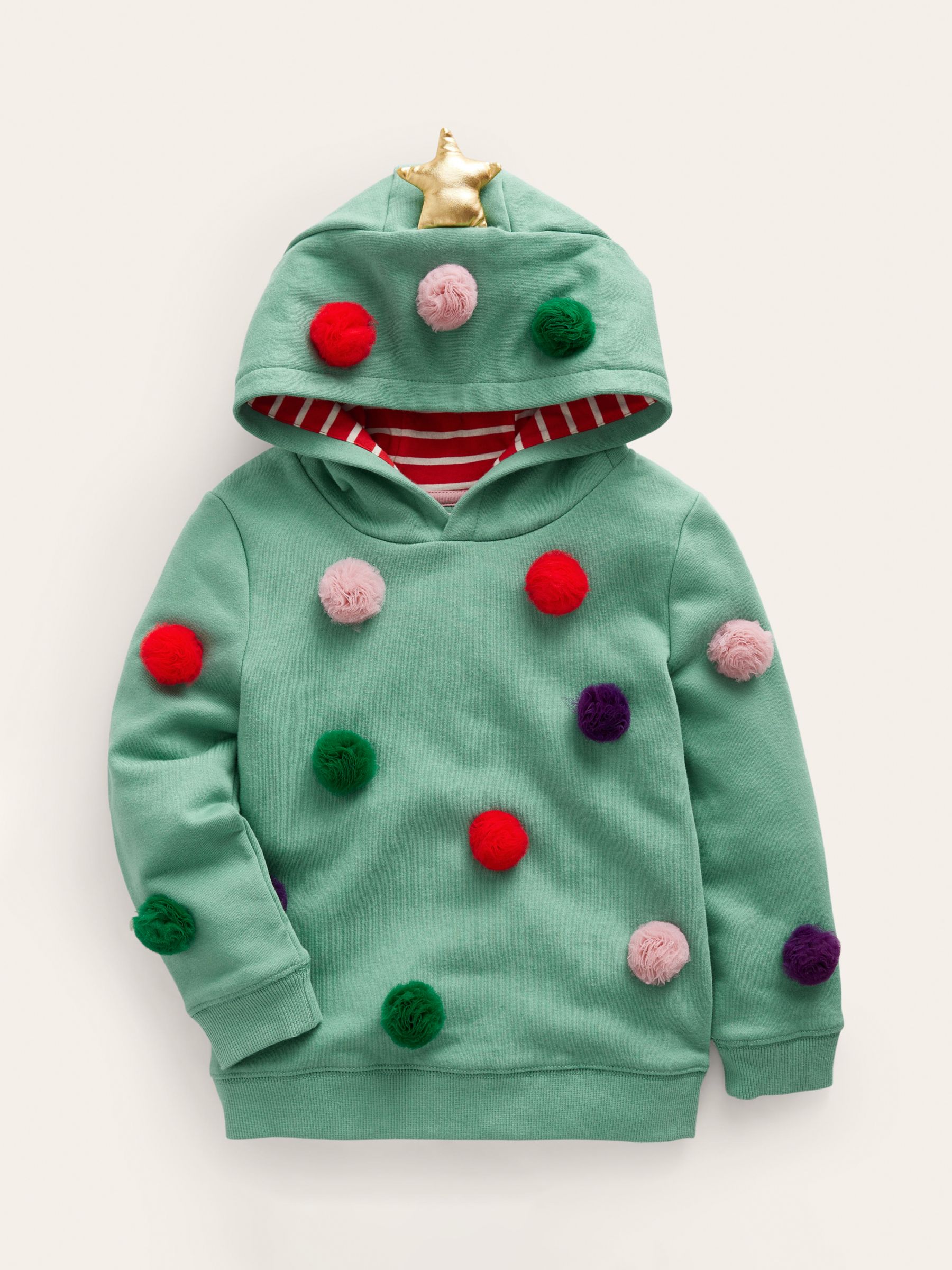 Mini Boden Kids' Novelty Christmas Tree Hooded Sweatshirt, Csarite