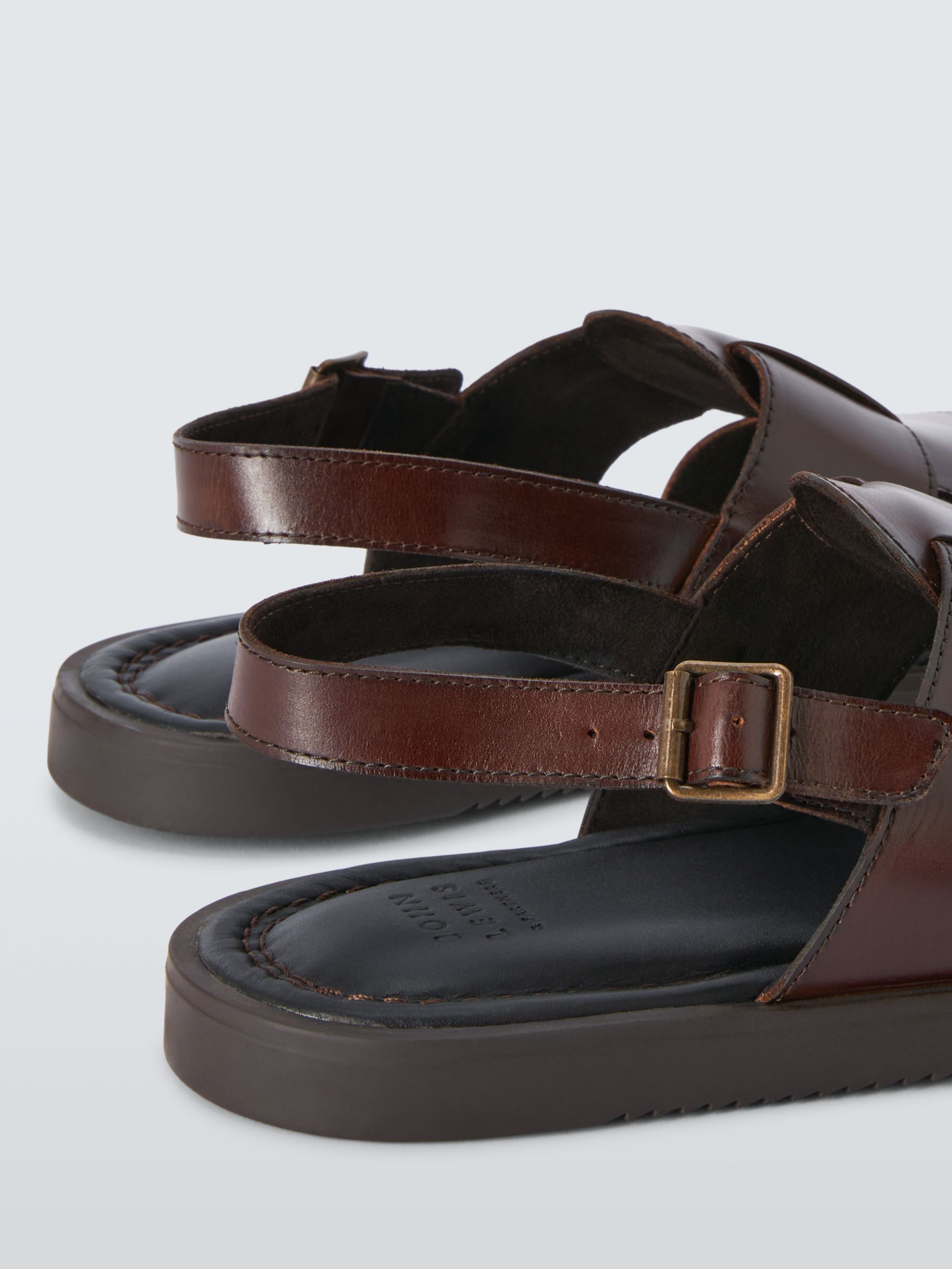 John Lewis Leather Double Strap Sandals, Brown, 7
