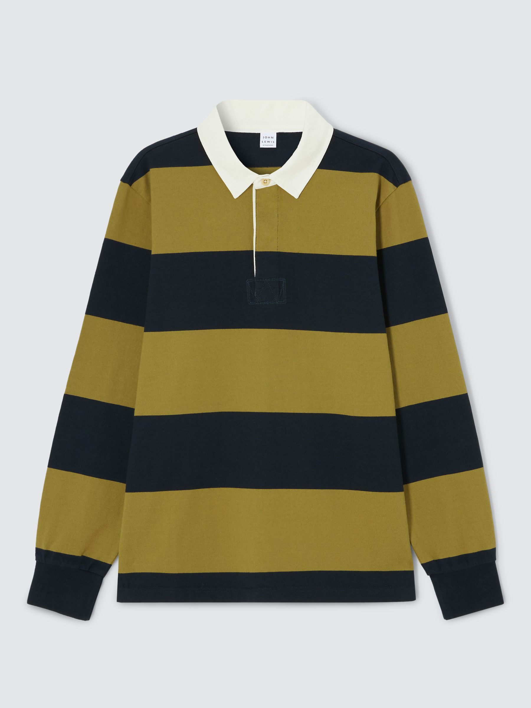 John Lewis Stripe Cotton Rugby Shirt, Navy/Mustard at John Lewis & Partners