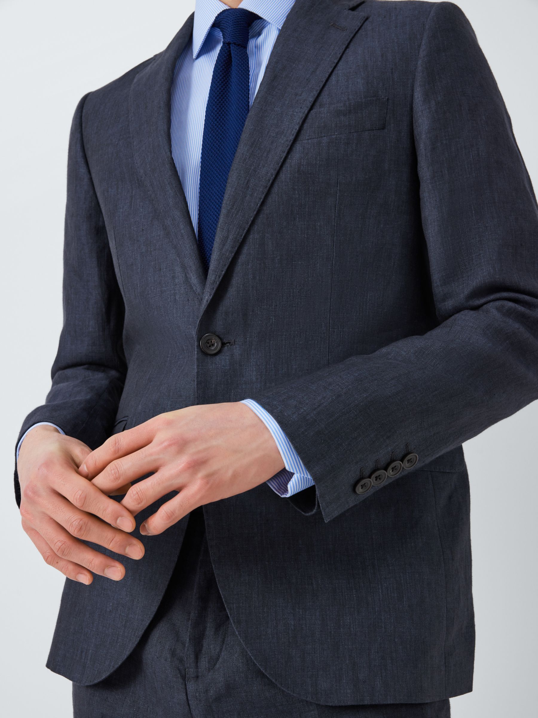 John Lewis Cambridge Linen Single Breasted Regular Fit Suit Jacket, Navy, 42S