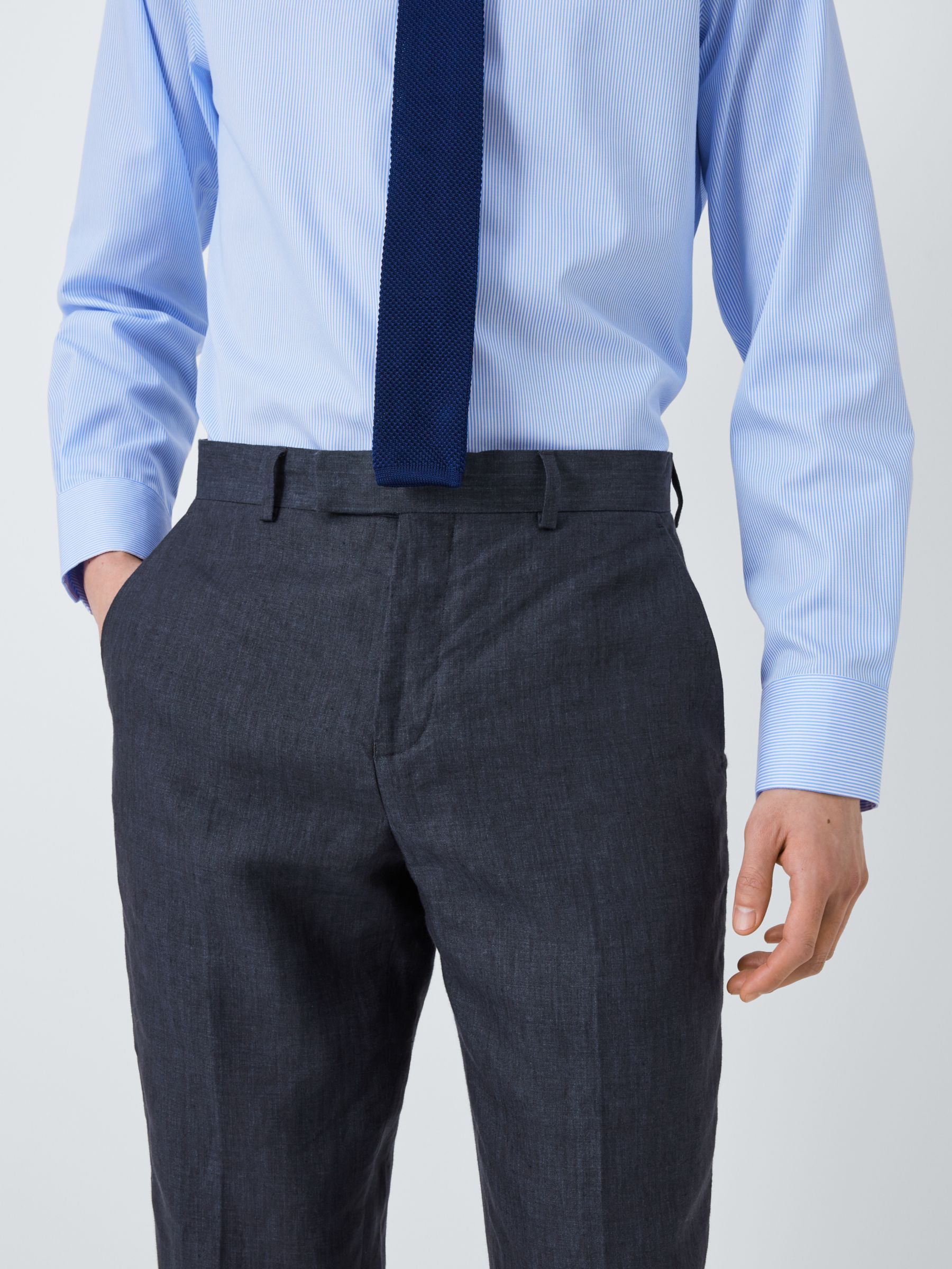 John Lewis Cambridge Linen Regular Fit Trousers, Navy, 34S