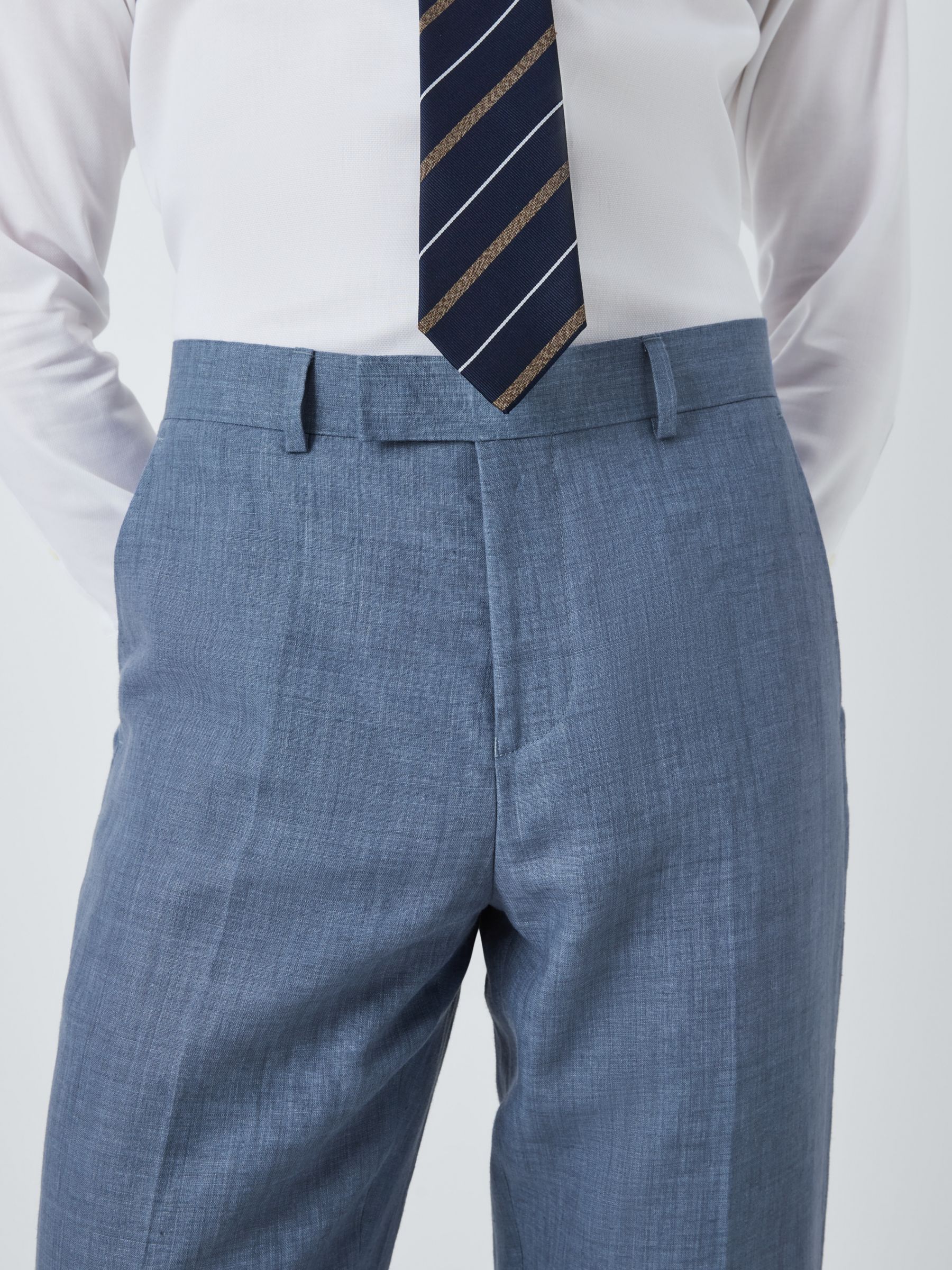 John Lewis Cambridge Linen Regular Fit Trousers, Mid Blue, 30R