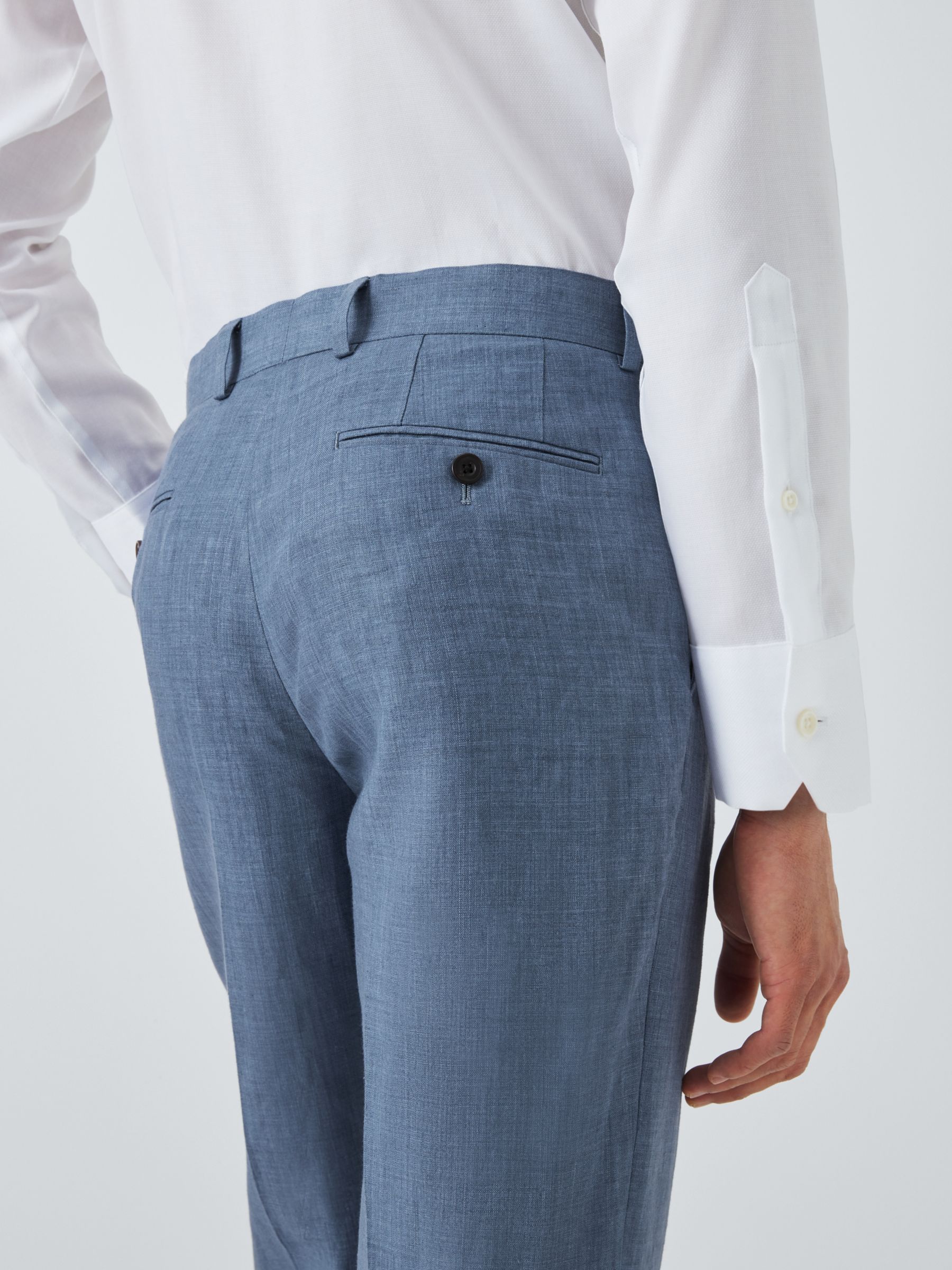 John Lewis Cambridge Linen Regular Fit Trousers, Mid Blue, 30R
