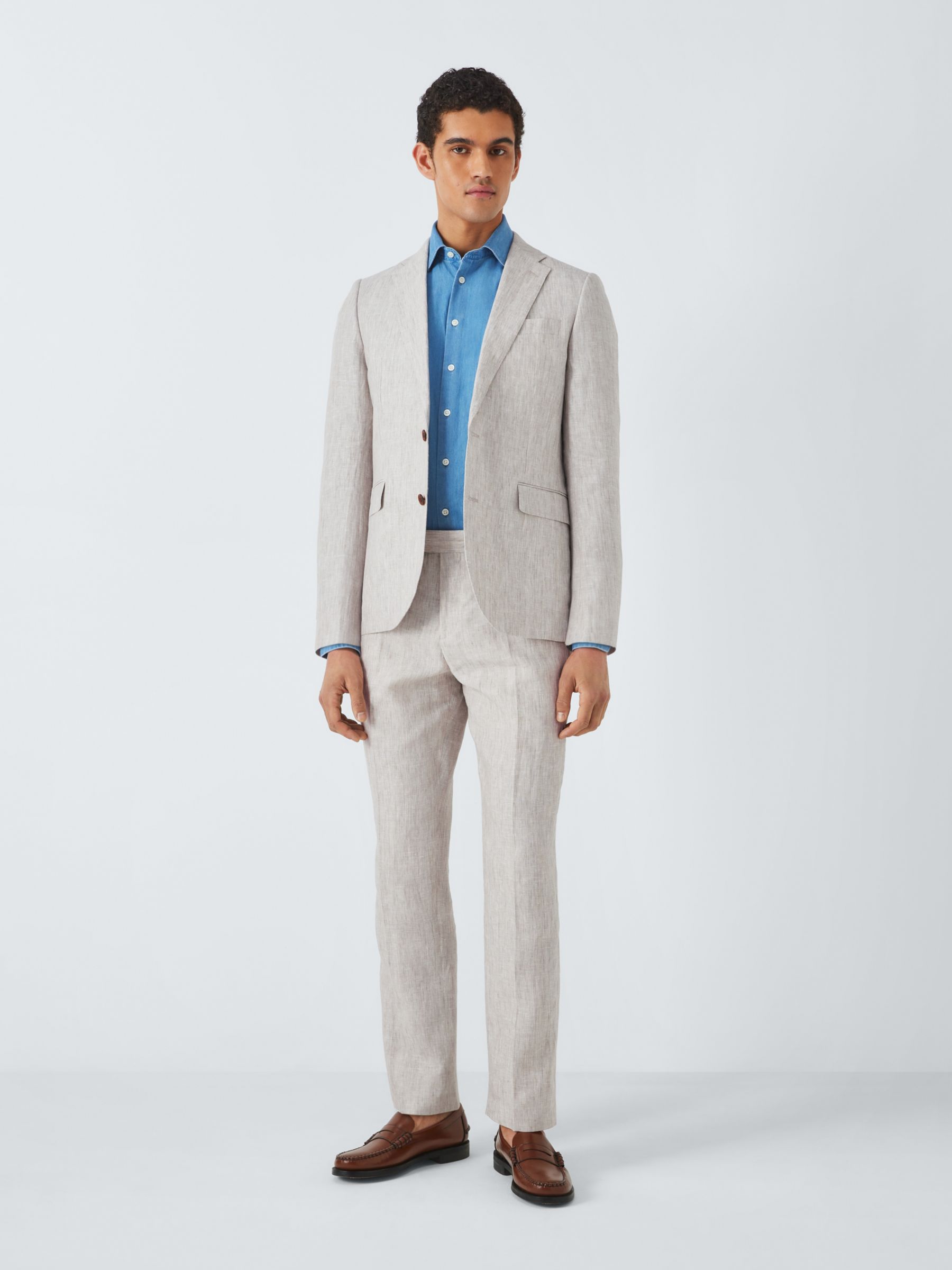 John Lewis Cambridge Linen Single Breasted Regular Fit Suit Jacket, Stone, 42L
