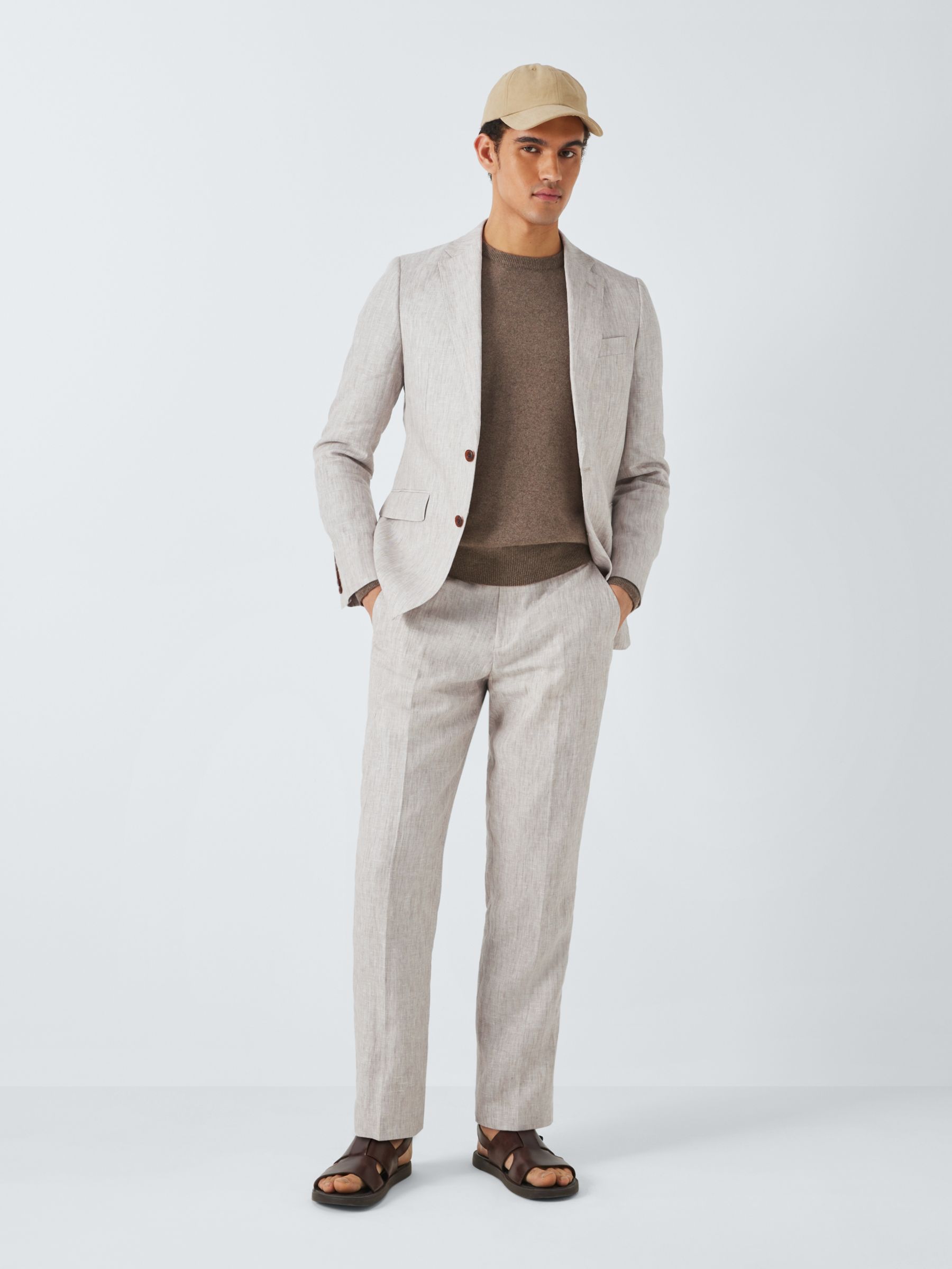 John Lewis Cambridge Linen Single Breasted Regular Fit Suit Jacket, Stone, 42L