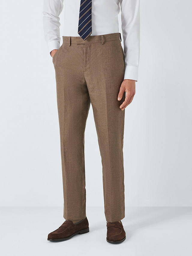 John Lewis Cambridge Linen Regular Fit Trousers, Brown