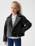 Mango Kids' Galia Faux Leather Jacket, Black
