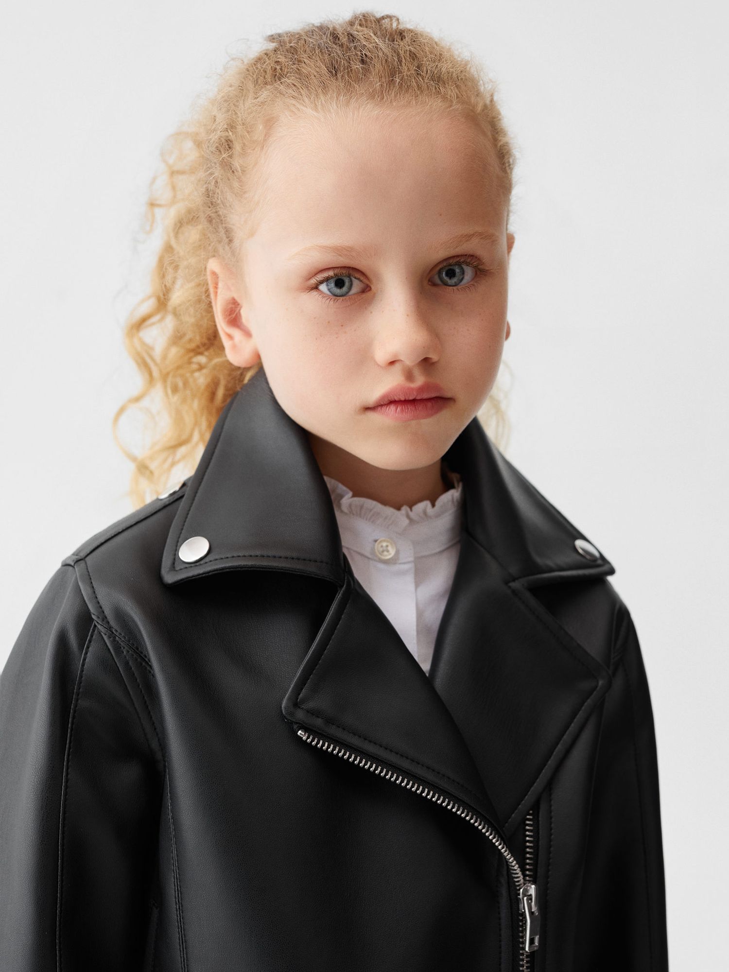 Mango Kids' Galia Faux Leather Jacket, Black at John Lewis & Partners