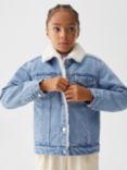 Mango Kids' Lisa Shearling Lined Denim Jacket, Open Blue