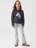 Mango Kids' Sequin Zebra Long Sleeve T-Shirt, Charcoal