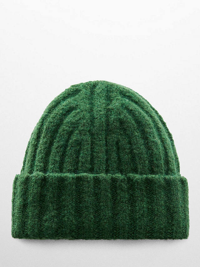 Mango Rina Ribbed Beanie Hat, Green