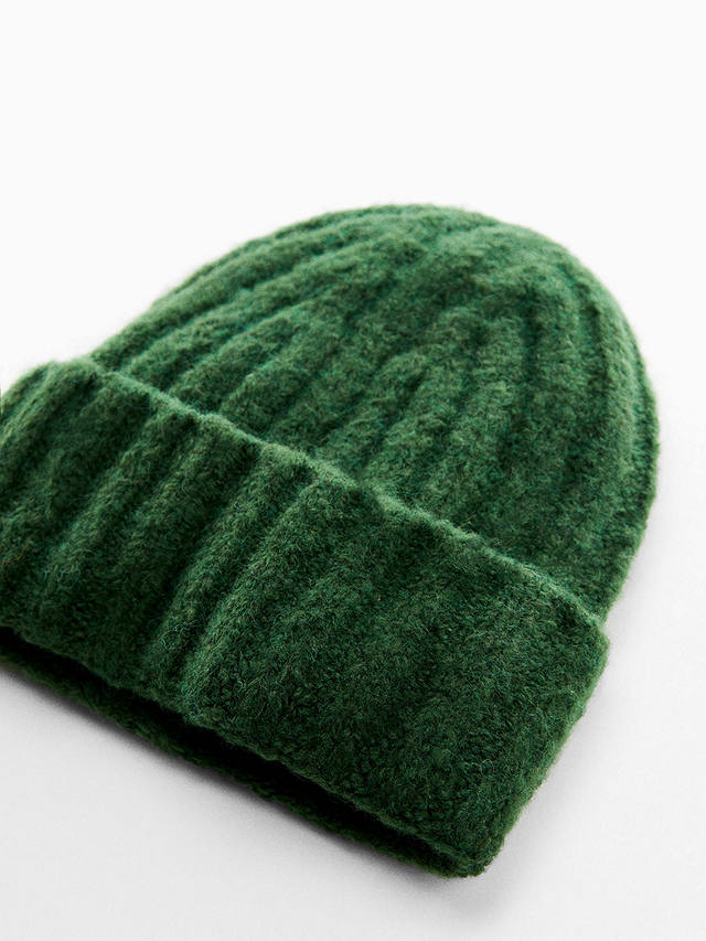 Mango Rina Ribbed Beanie Hat, Green