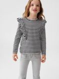 Mango Kids' Bianca Ruffle Detail Stripe T-Shirt, Black