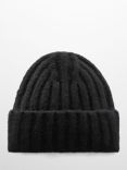 Mango Rina Ribbed Beanie Hat, Black