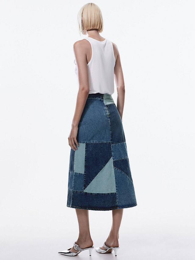 Mango Saige Patchwork Denim Skirt, Open Blue at John Lewis & Partners