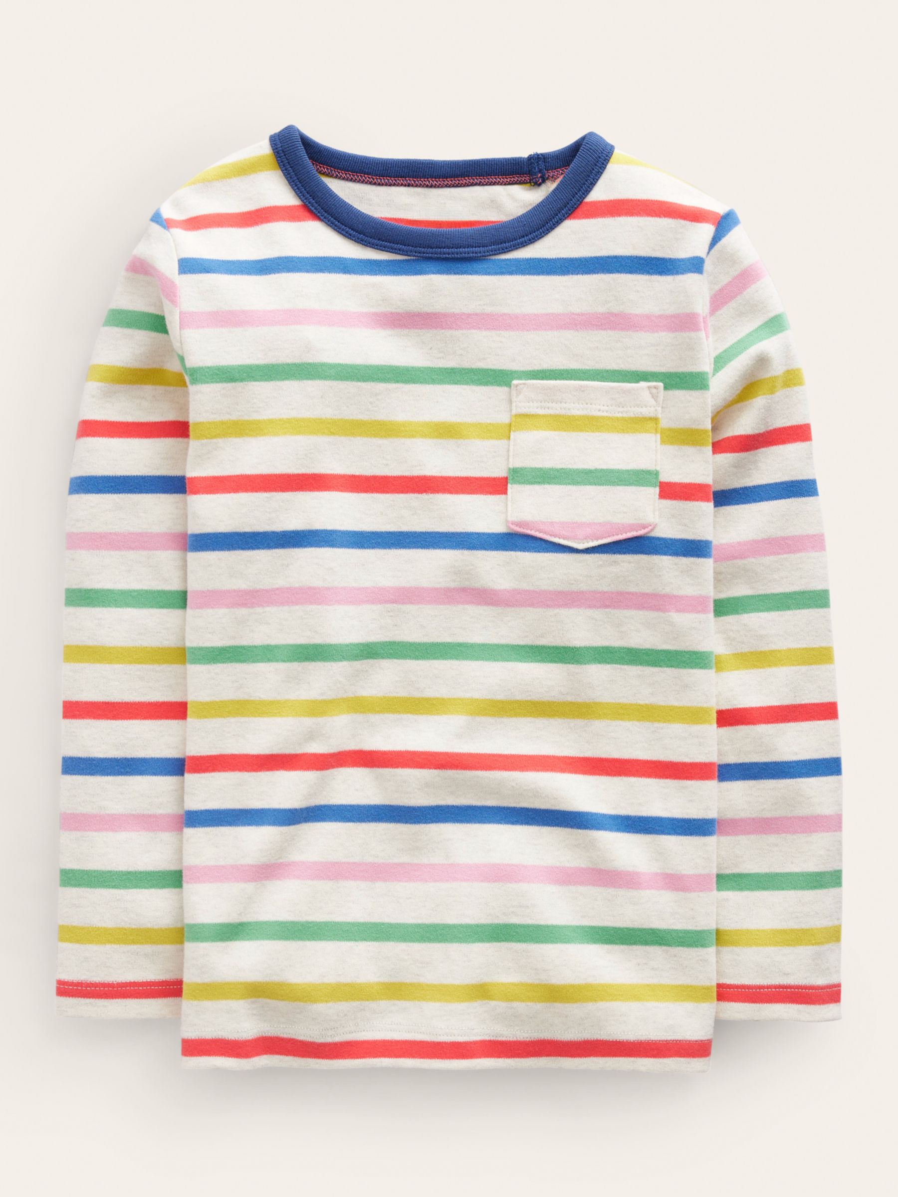 Mini Boden Kids' Supersoft Long Sleeve Stripe T-Shirt, Oatmeal